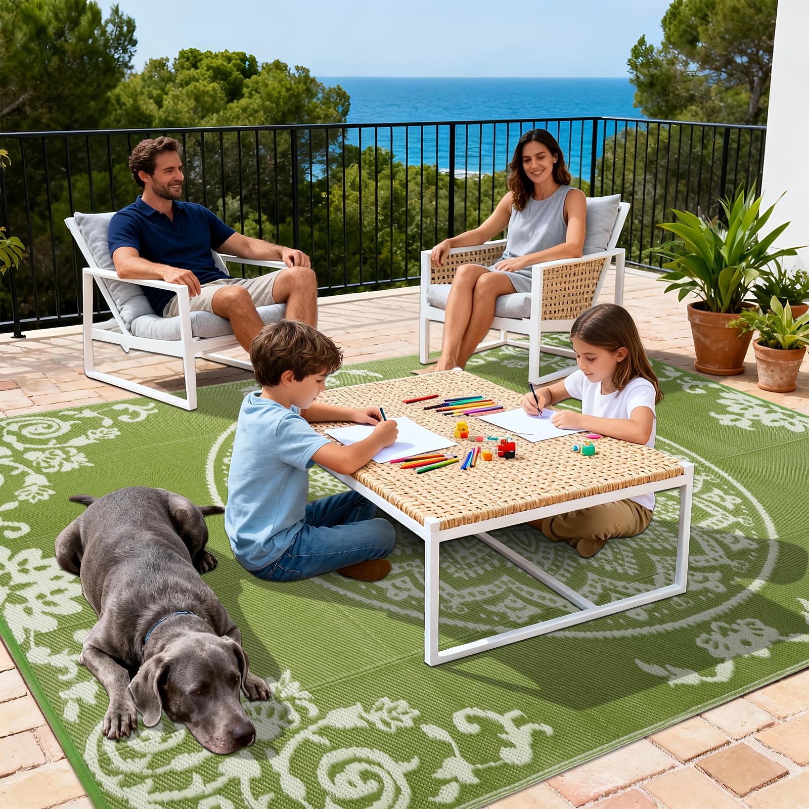 Homcomodar Tappeto per esterni, resistente alle intemperie, 180 x 270 cm, lavabile, in plastica, resistente ai raggi UV, per giardino, patio, balcone, terrazza, barbecue, piscina, cortile (erba)