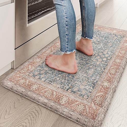Vista 166 de KIMODE - Juego de 2 tapetes de cocina antifatiga, estilo vintage, antideslizantes, impermeables, ergonómicos, acolchados, cómodos para lavandería