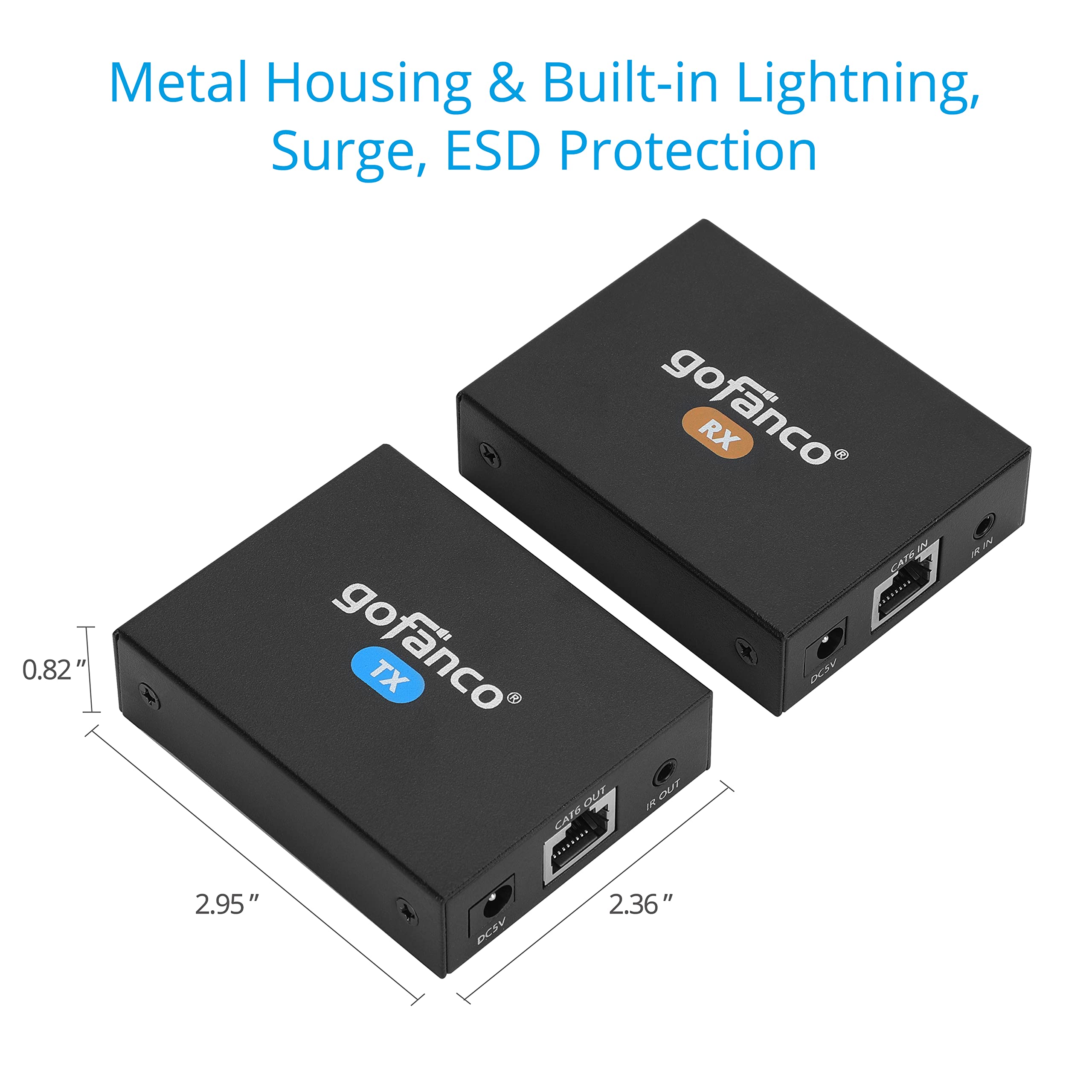 gofanco Extender Balun HDMI 4K60Hz su Cat6/7 (HD20Ext-BSC) | Da 4K60 a 50 m o da 1080p a 230 piedi, HDR, 18 Gbps, HDCP 2.2, loopout, IR, audio 5.1, latenza quasi zero.