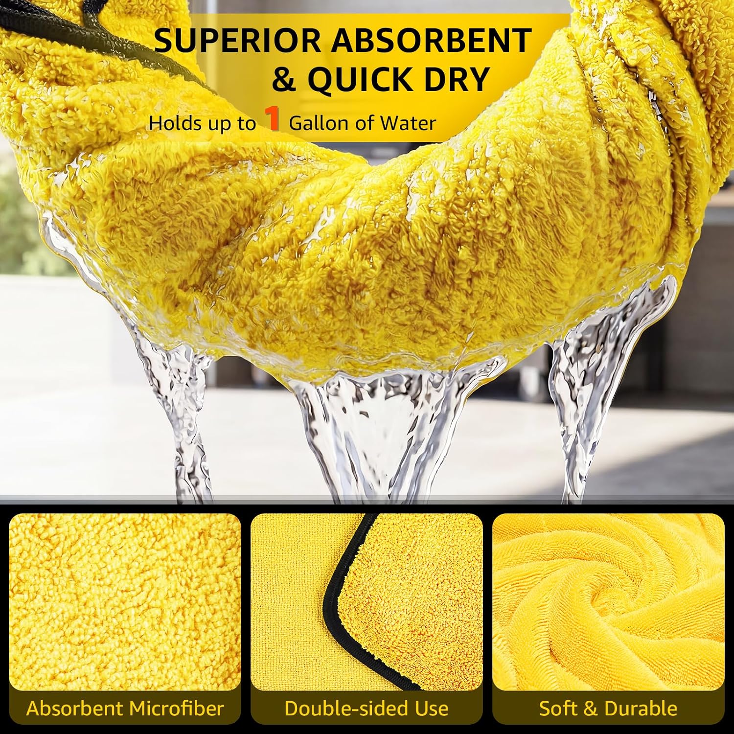SMINDER 12-Pack Microfiber Cleaning Cloth, Car Drying Towels Car Detailing– XL Microfiber Towels for Cars, Trucks (15.7" x 15.7"), Ultra-Absorbent, Streak-Free, Scratch-Free, No Water Spots