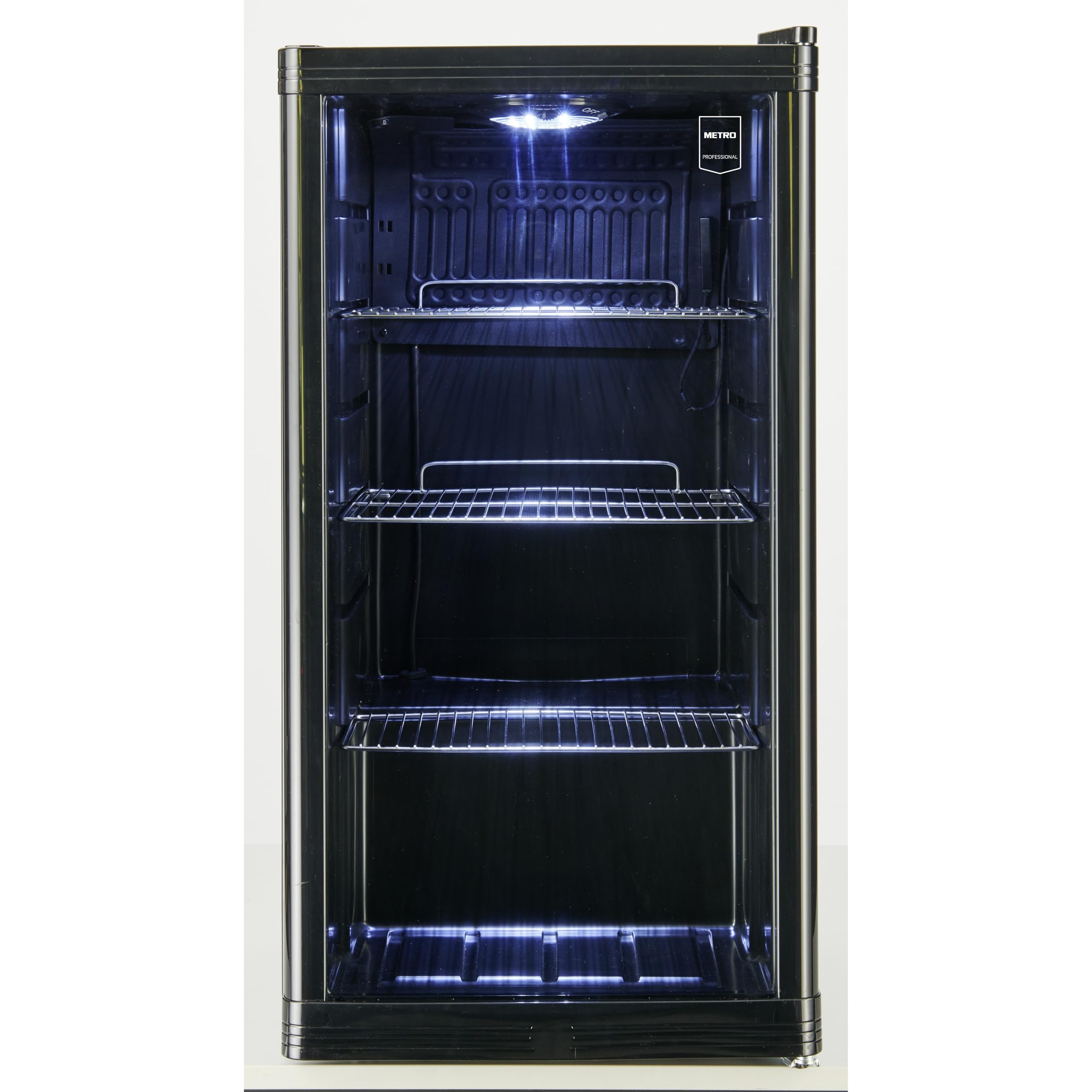 METRO Professional Mini Frigorífico GPC 1088, nevera pequeña con puerta de cristal, 88 L, negro, 1.052 kWh/24h, con estante ajustable para gastronomía, restaurant, tiendas