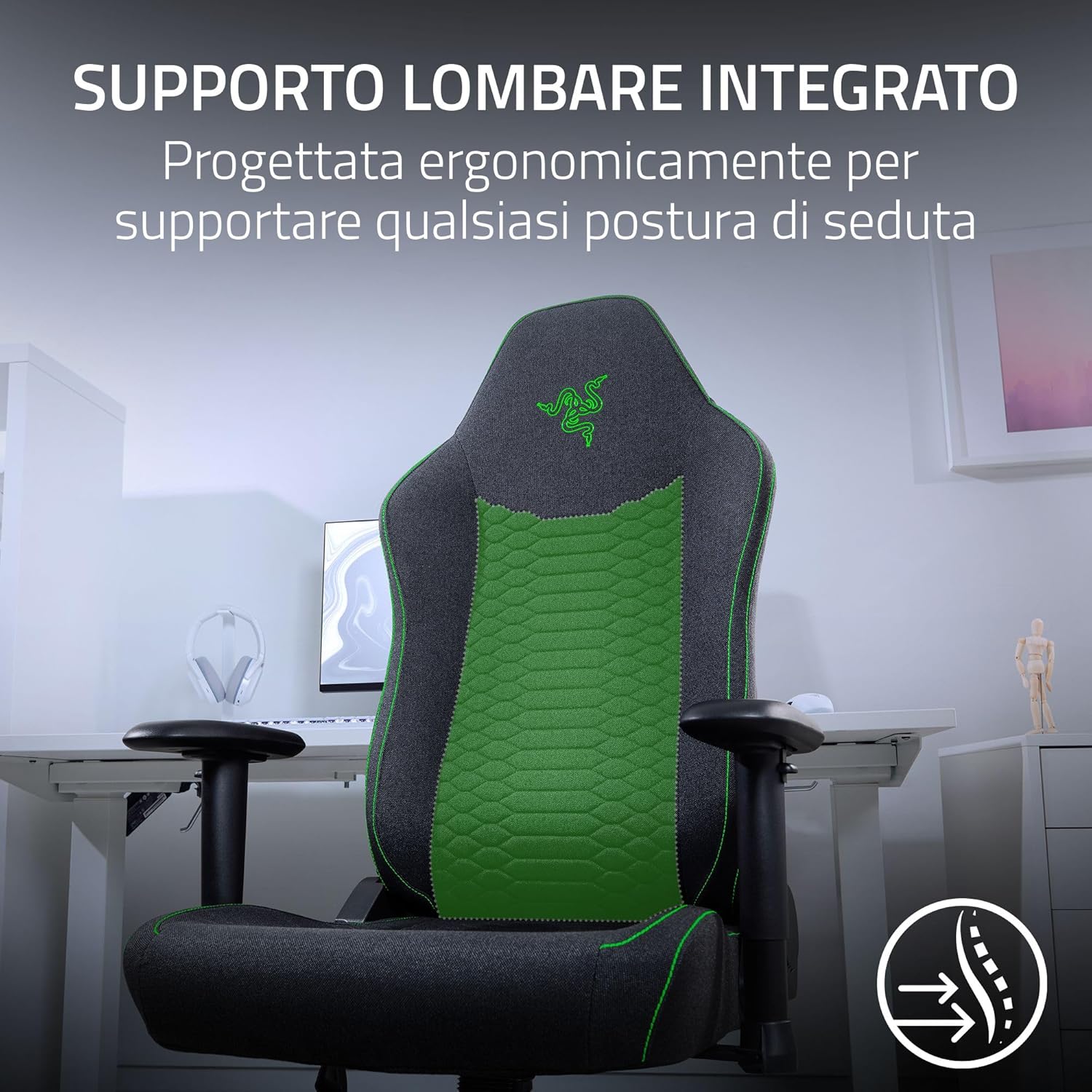 Razer Iskur V2 X - Sedia da gioco essenziale con supporto lombare integrato (cuscini in schiuma sagomata ad alta densit+á - Sedia gaming - Immagine 3