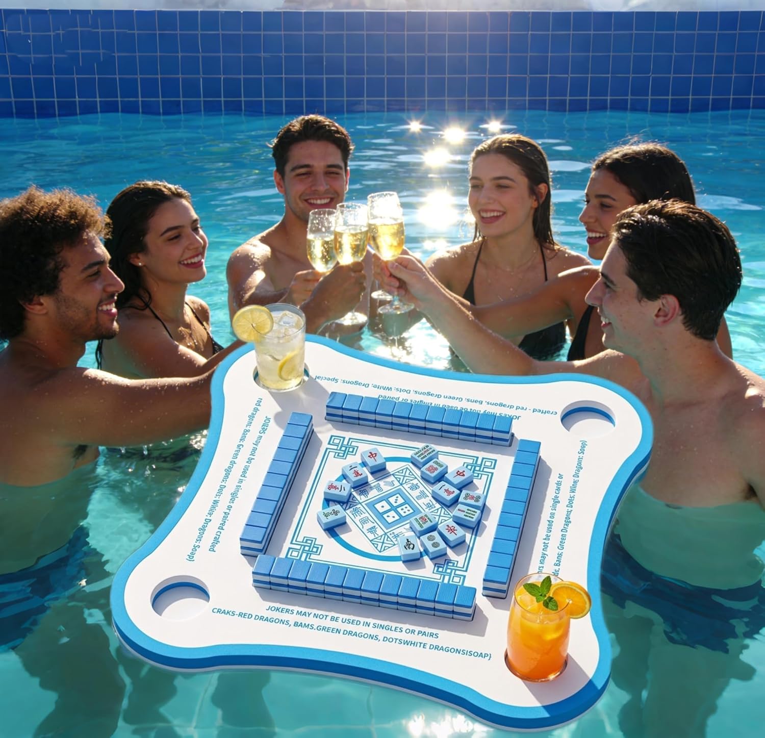 Floating Mahjong Table for Pool - Pool Double Side Poker Float Board for Card Games, Scrabble, Dominoes, Mahjong Game Tray for Water, Swimming Pool and Hot Tub (A+ Grade High-End EVA Material)