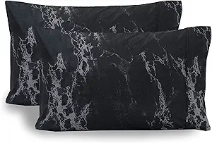 Elegant Comfort Luxury Ultra-Soft 2-Piece Pillowcase Set - 1500 Premium Hotel Quality Microfiber Double Brushed - Wrinkle Resistant, Standard/Queen, Marble Pattern Black