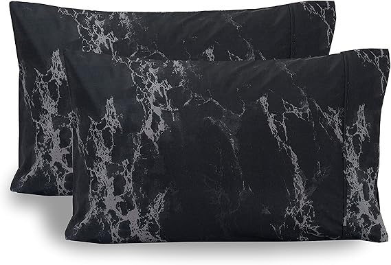 Elegant Comfort Luxury Ultra-Soft 2-Piece Pillowcase Set - 1500 Premium Hotel Quality Microfiber Double Brushed - Wrinkle Resistant, Standard/Queen, Marble Pattern Black