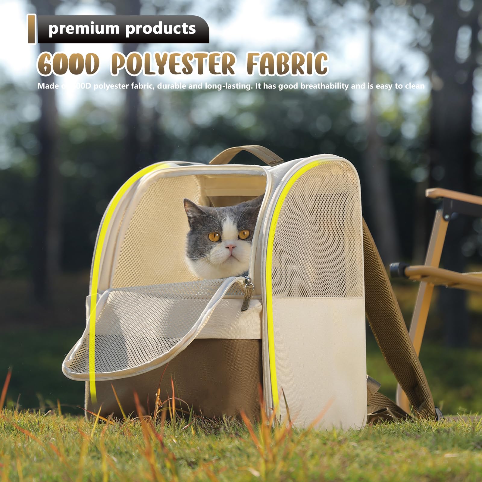 Katzenrucksack, Katzentransporttasche, Hunderucksack Faltbar mit Grossem Netzfenster Leichte, 600d Verschleißfestes Oxford-Gewebe, Fuer Kleine Hunde Und Katzen, 30 X 27 X 41,5cm (0-7,5kg)