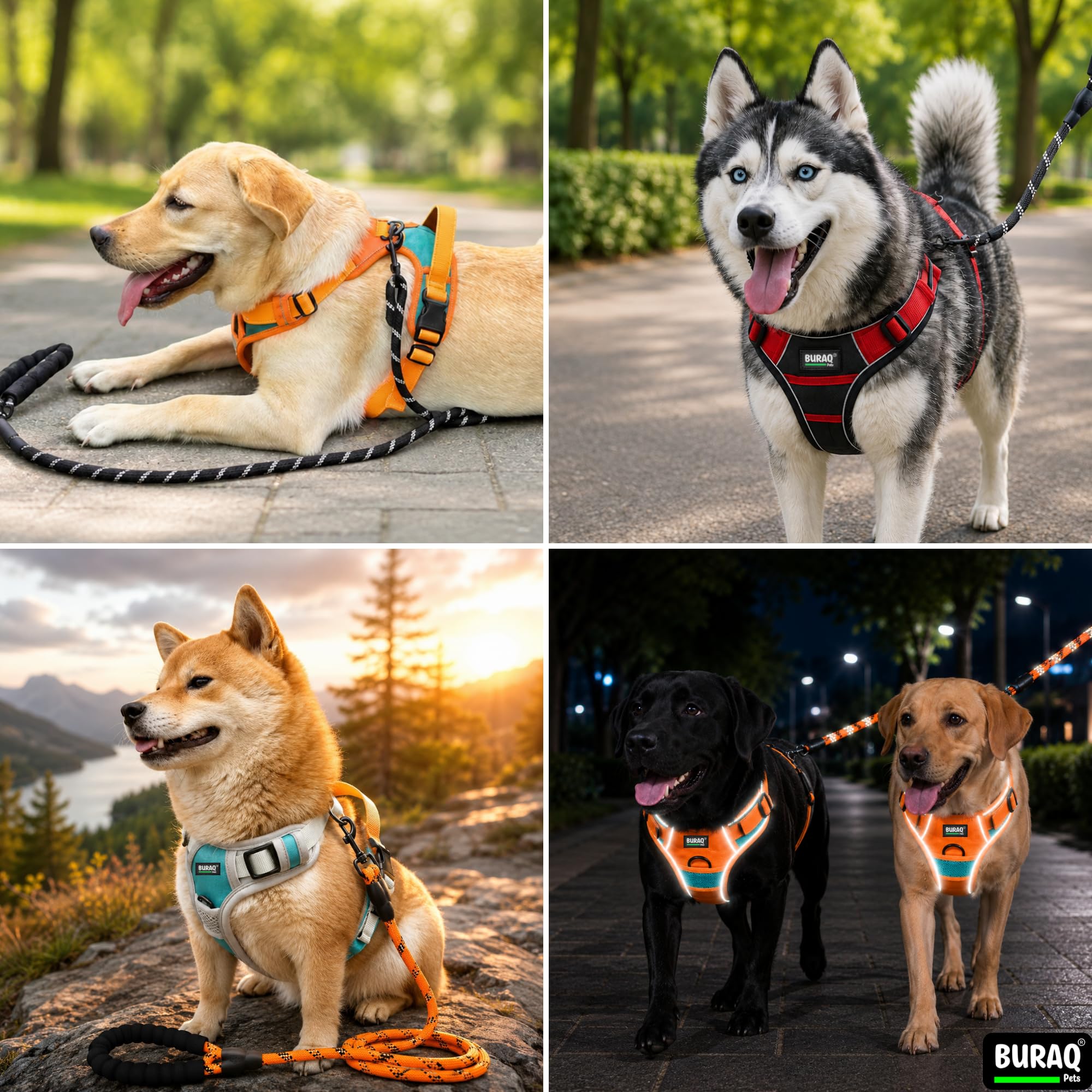 Buraq Pets Premium Dog Harness with Leash | Reflective | No Pull Adjustable 4