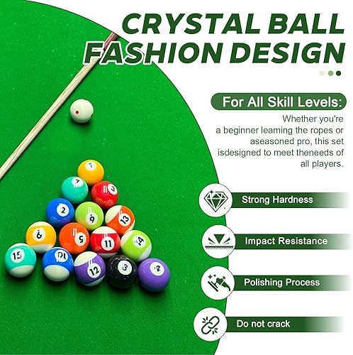 Miniatura 4 de Juego de bolas de billar, bolas de billar de tamaño reglamentario de lujo de 2-14 pulgadas para repuesto (16 bolas de resina)