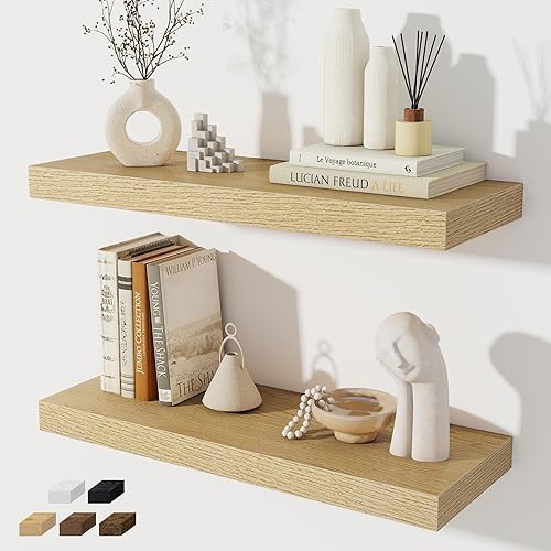 Estantes flotantes para pared, juego de 2 estantes flotantes de 24 pulgadas, estante de madera rústica montado en la pared para baño, sala de estar,