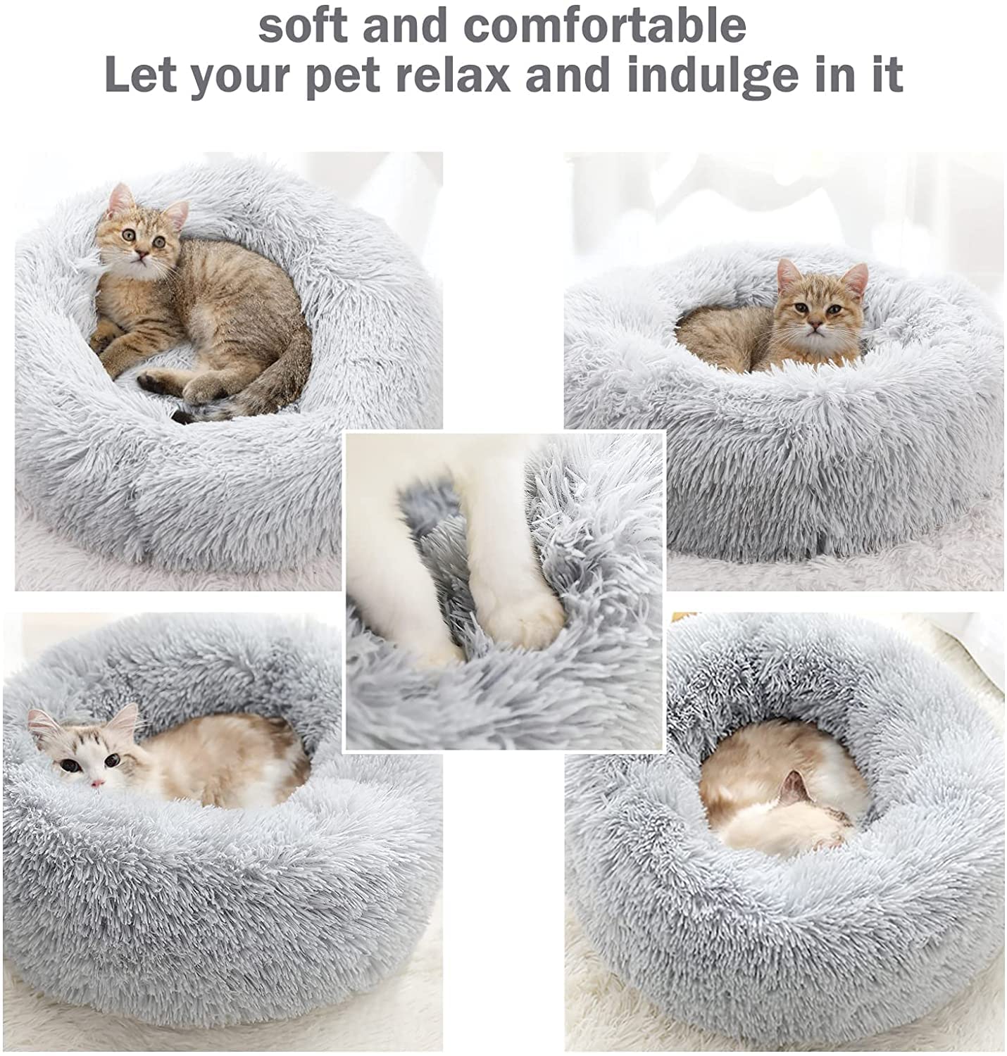 Nepfaivy Cuccia Gatto Cane Antistress Morbida - Cuscino Pelosa per Cani Gatti Interno Nuvola Soffice Peluche Rotondo da Ciambella, Letto Pelosa per Animale (XL-70cm/27.6in, Grigio Chiaro)