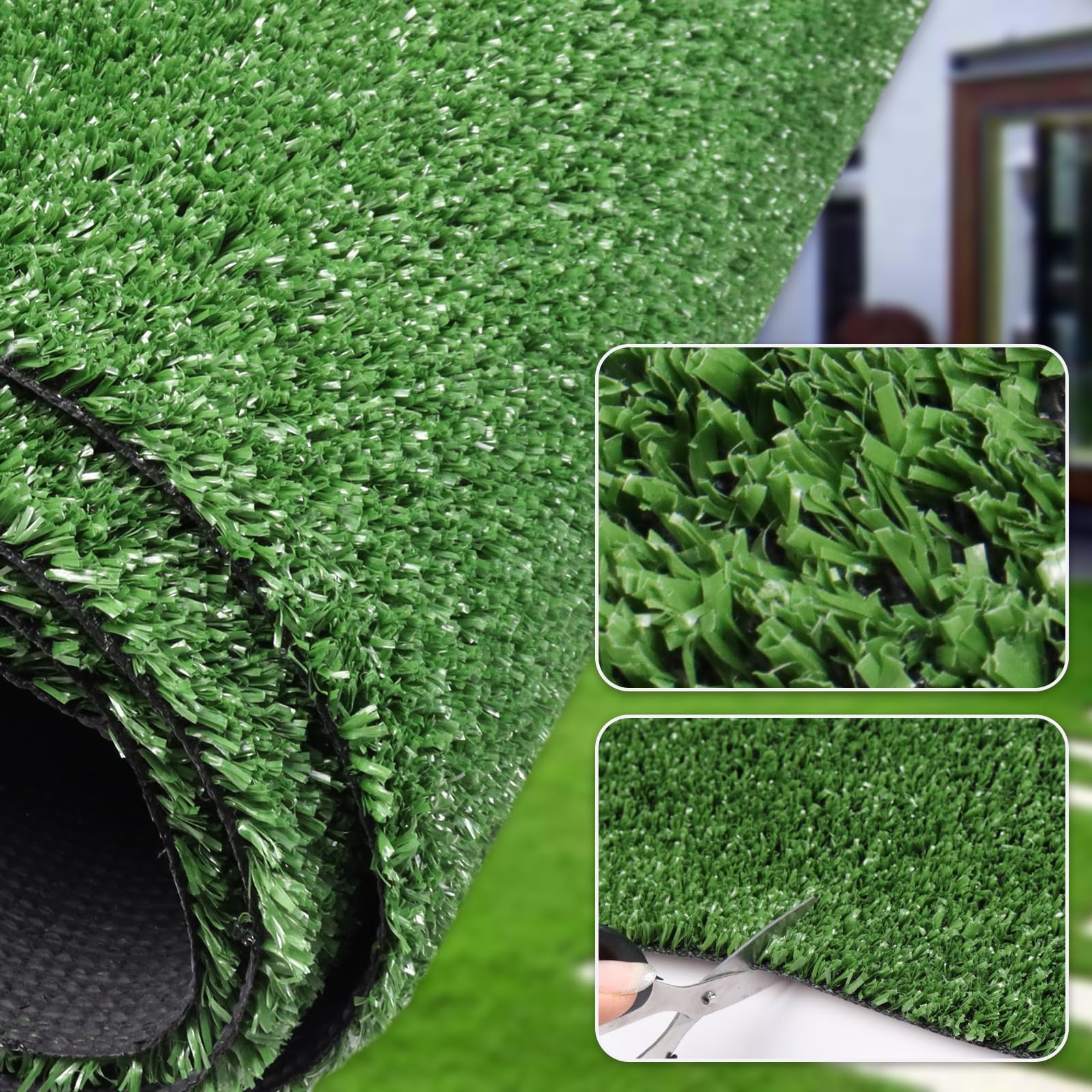 ZGR Paillasson en gazon synthétique avec trous de drainage, poils de 1 cm, tapis en gazon synthétique pour entrée, jardin, jardin, terrasse, balcon