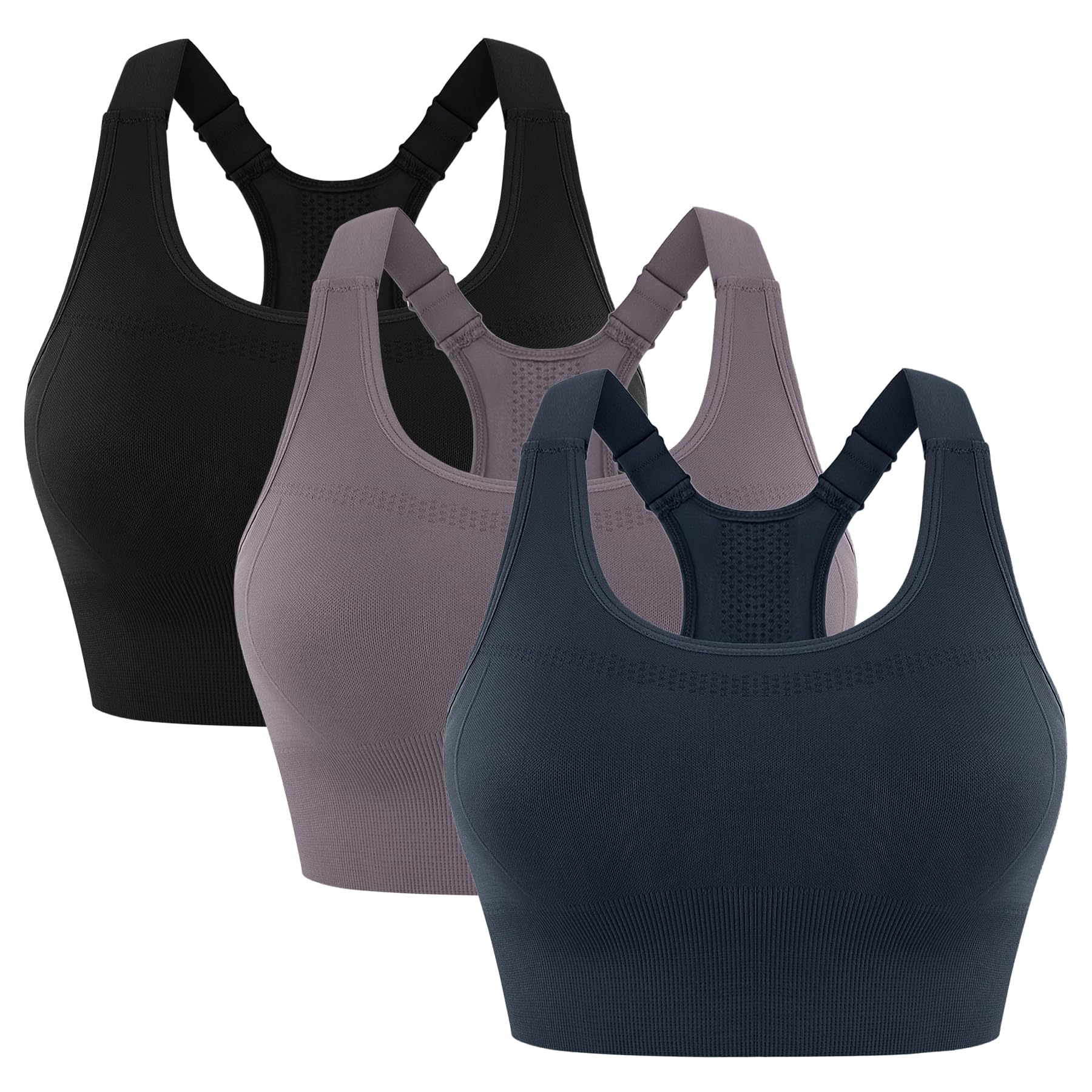 Damski biustonosz sportowy z regulowanymi szerokimi ramiączkami i plecami, średni do wysokiego podparcia, odporny na wstrząsy, do biegania, fitnessu, jogi S-XL | Oddychające i wyściełane, ze sportowymi plecami, idealne do biegania, fitnessu i treningu