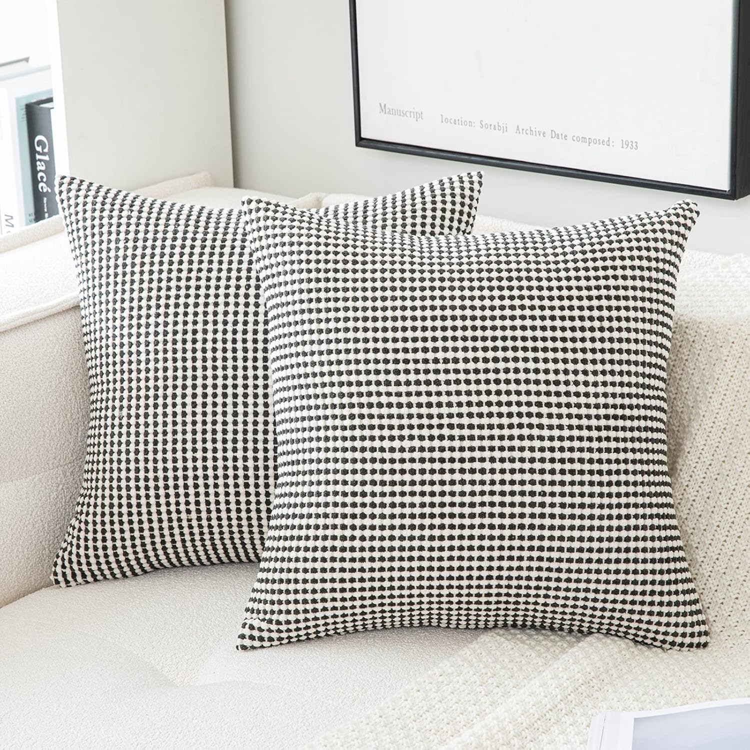 comvi home Corduroy cushions with covers included Black and White