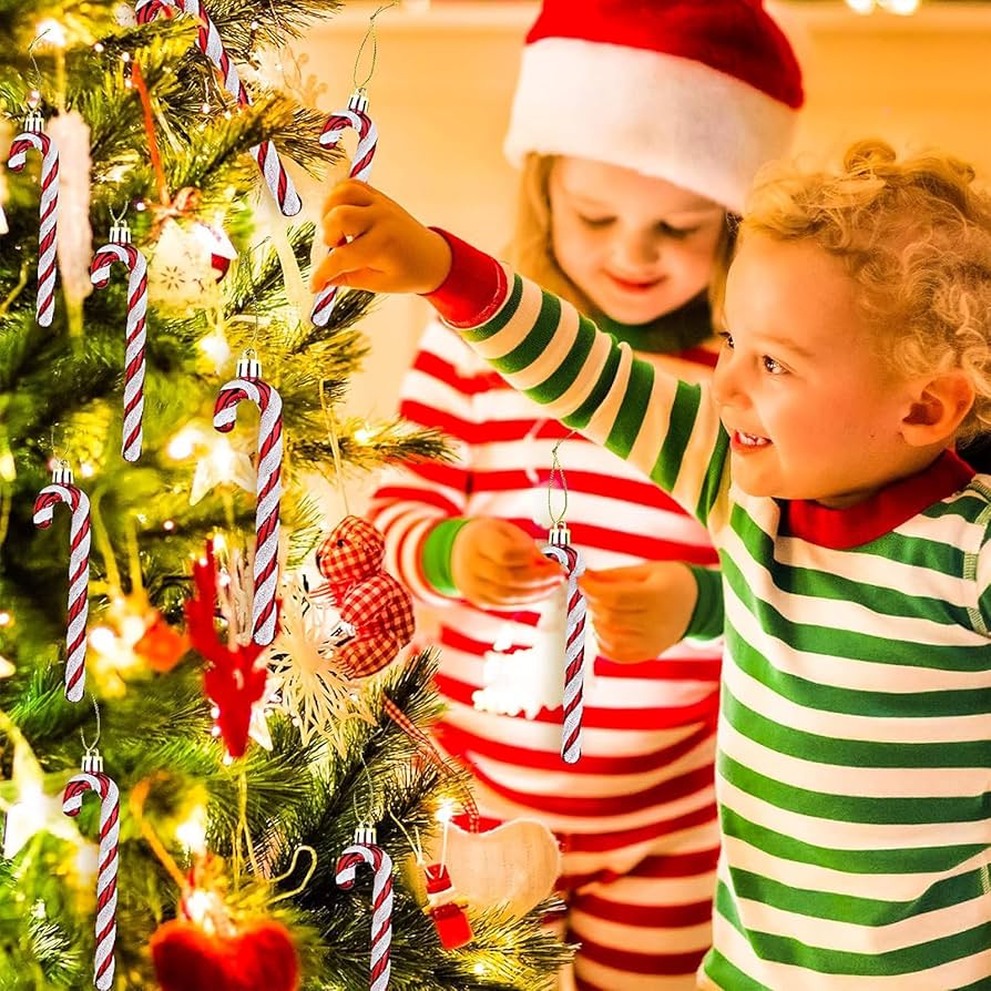 6Pcs Green And White Plastic Candy Cane Christmas Tree Decorations 13cm,Christmas Glitter Candy Cane,Christmas Tree Hanging Decorations For Xmas,New