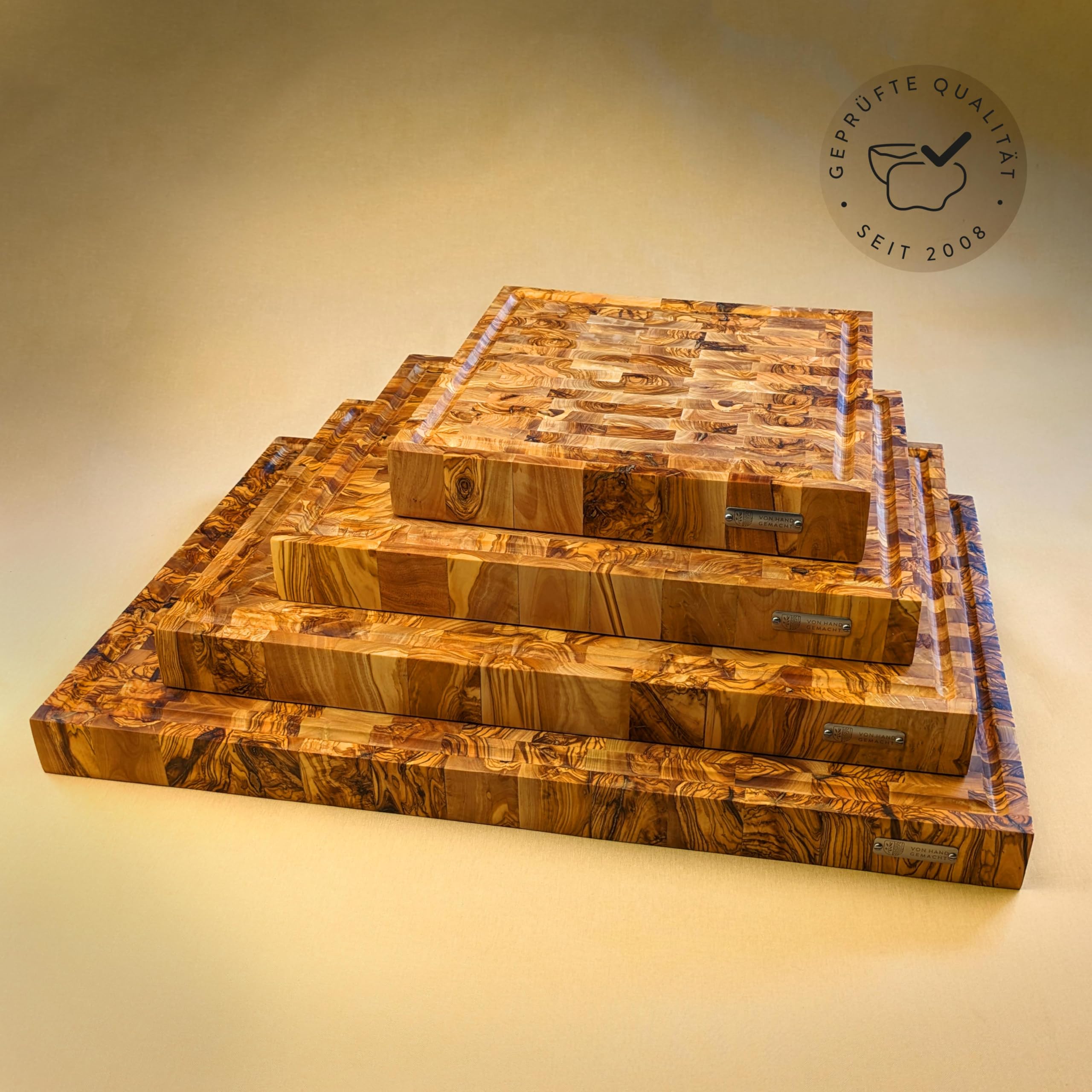 DAS OLIVENHOLZBRETT®Mosaik Schneidebrett m.Saftrille/rechteckig 40x30x4,5cm | Exklusives Olivenholz/Hirnholzbrett aus Olivenholz/Stirnholz/massiv/hochwertiges Küchenbrett!