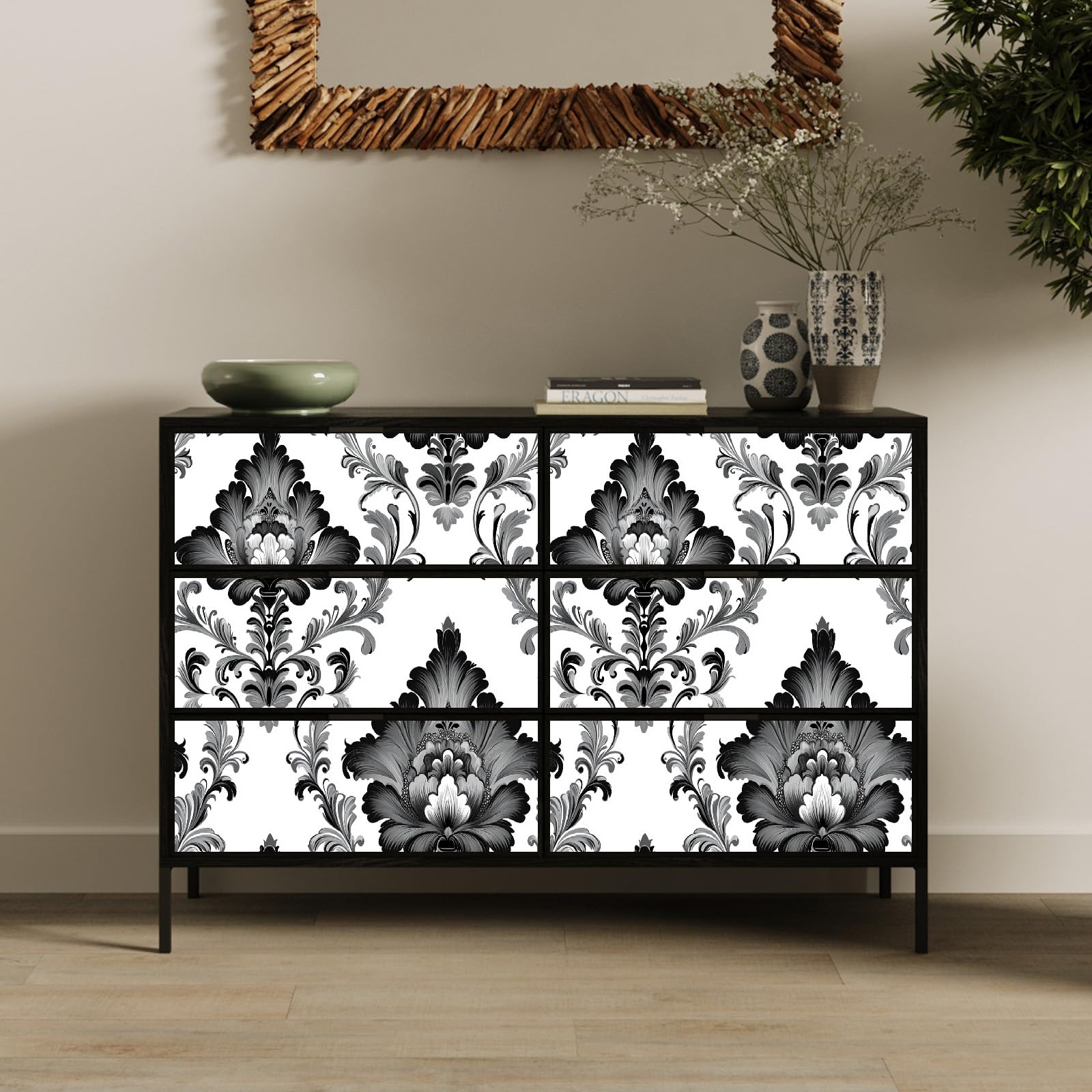 Estilo Europeo Patrón Papel Pintado Autoadhesivo Flores Plantas Abstracto 44x500 cm Papel de Pared Removible Impermeable Estilo Vinilo PVC Pegatina es Estante del cajón de la cubierta del rodillo
