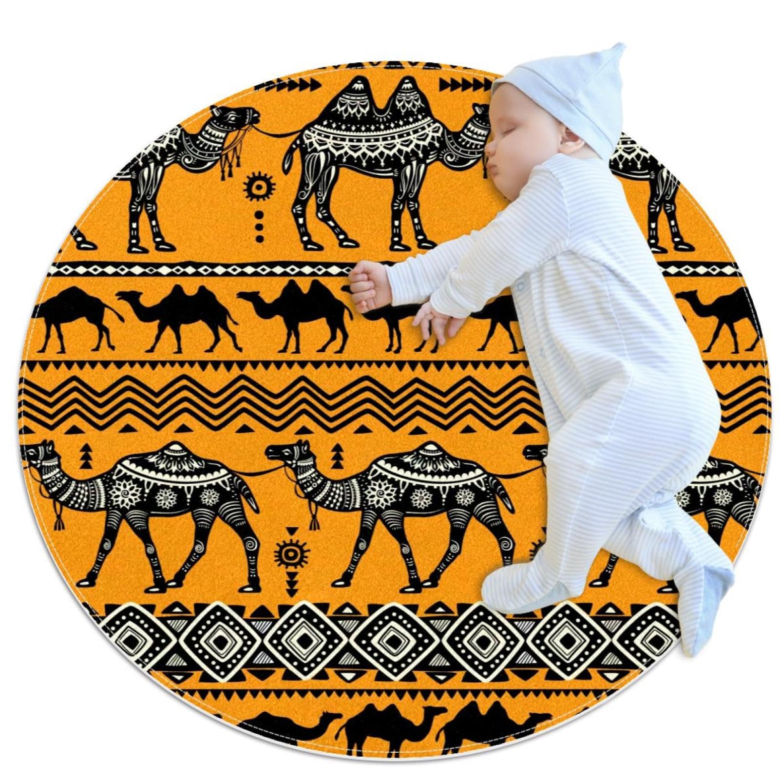 Tapis de salle de bain pour chambre d'enfant ethnique rond