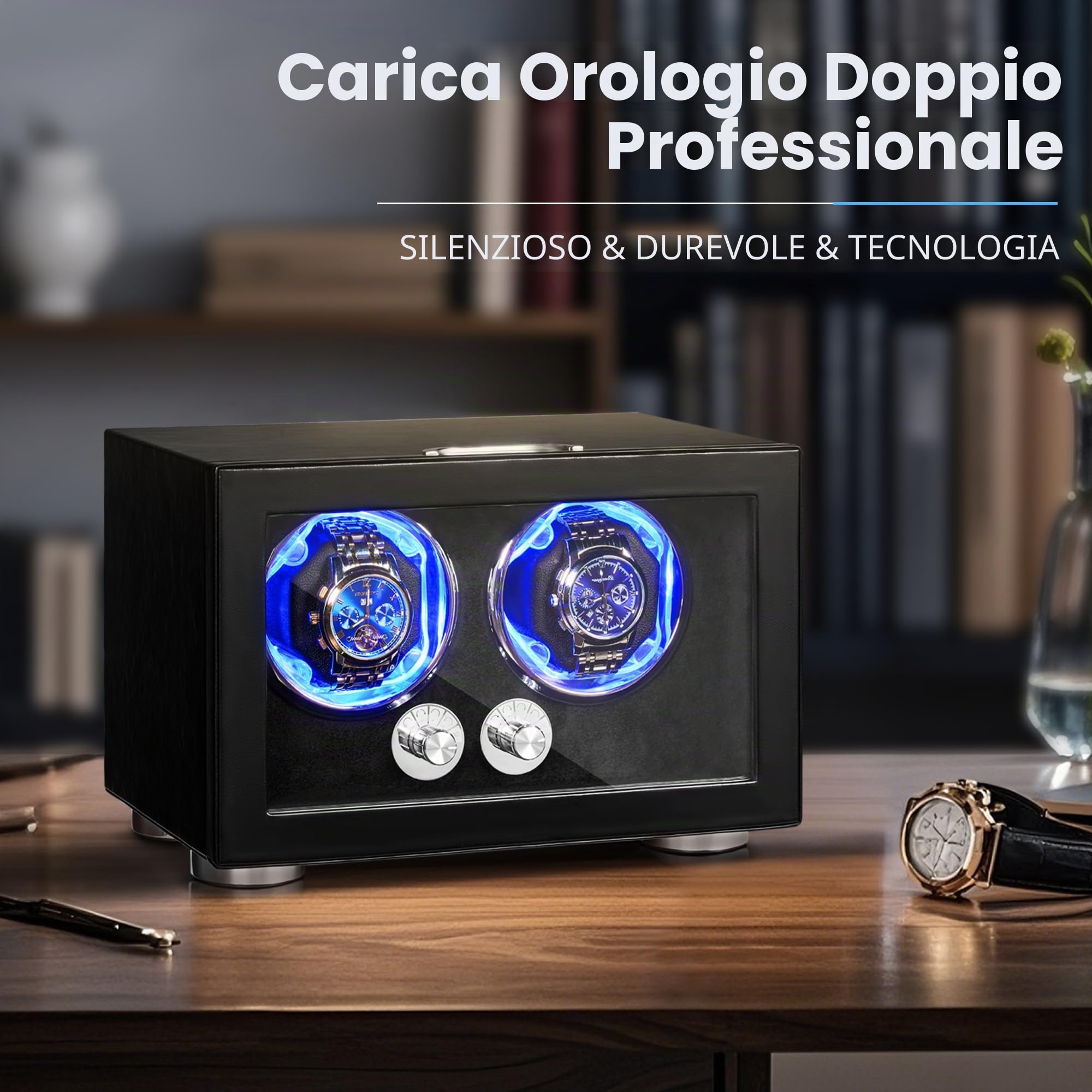 ANWBROAD Caricaorologi per orologi automatici, doppio rotatore per orologi con LED e 4 modalità, motore Mabuchi super silenzioso, adattatore UJWW004B