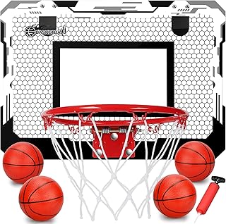 Juego de aros de baloncesto para interiores, aro de baloncesto mejorado para pared, patio, exterior, juego de aros para colocar sobre la puerta con 4 bolas resistentes a los golpes, accesorios