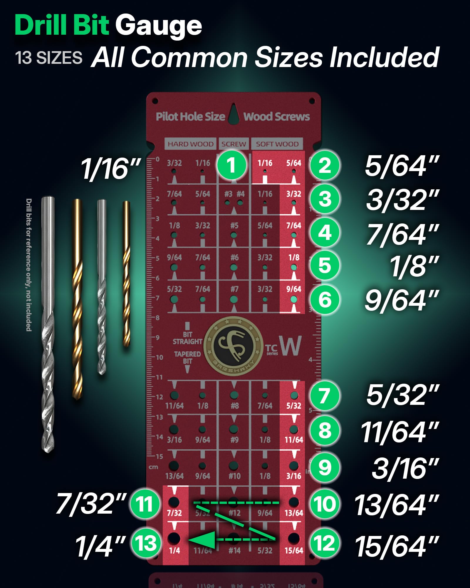 Drill Bit & Screw Size Gauge - Woodworking Tool -5 Drill Bit & Screw Size Gauge - Woodworking Tool -5