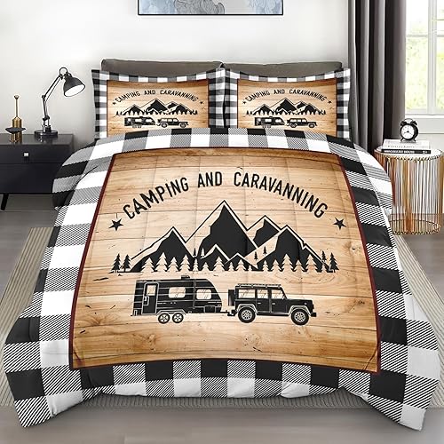 Miniatura 14 de Juego de edredón tamaño completo de Pamnest, juego de ropa de cama vintage de 3 piezas para niños y adultos, juego de edredón de autos clásicos con