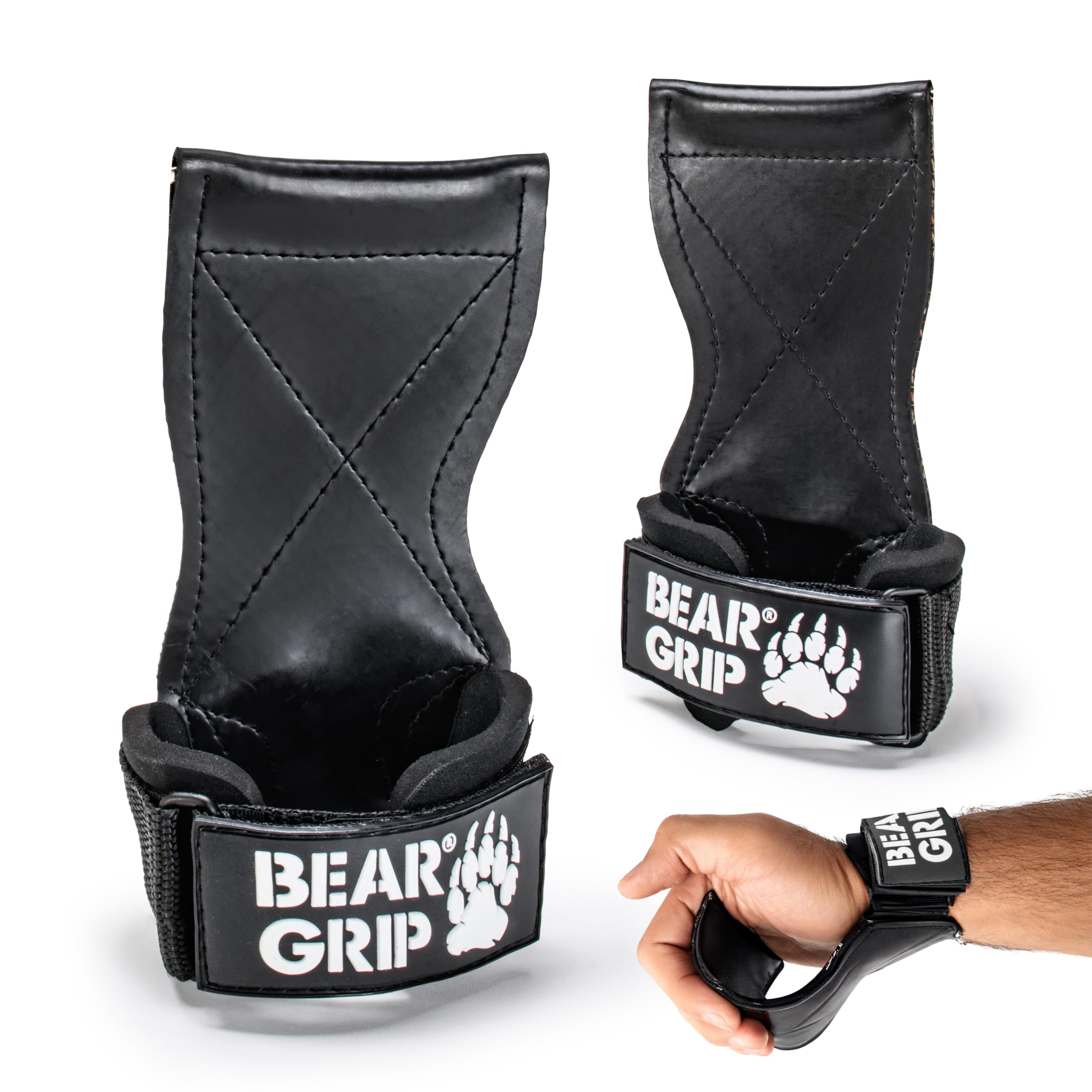 BEAR GRIP Multi Grip Straps/Hooks, Premium Heavy duty weight lifting straps/gloves (Large Rubber)-image-47