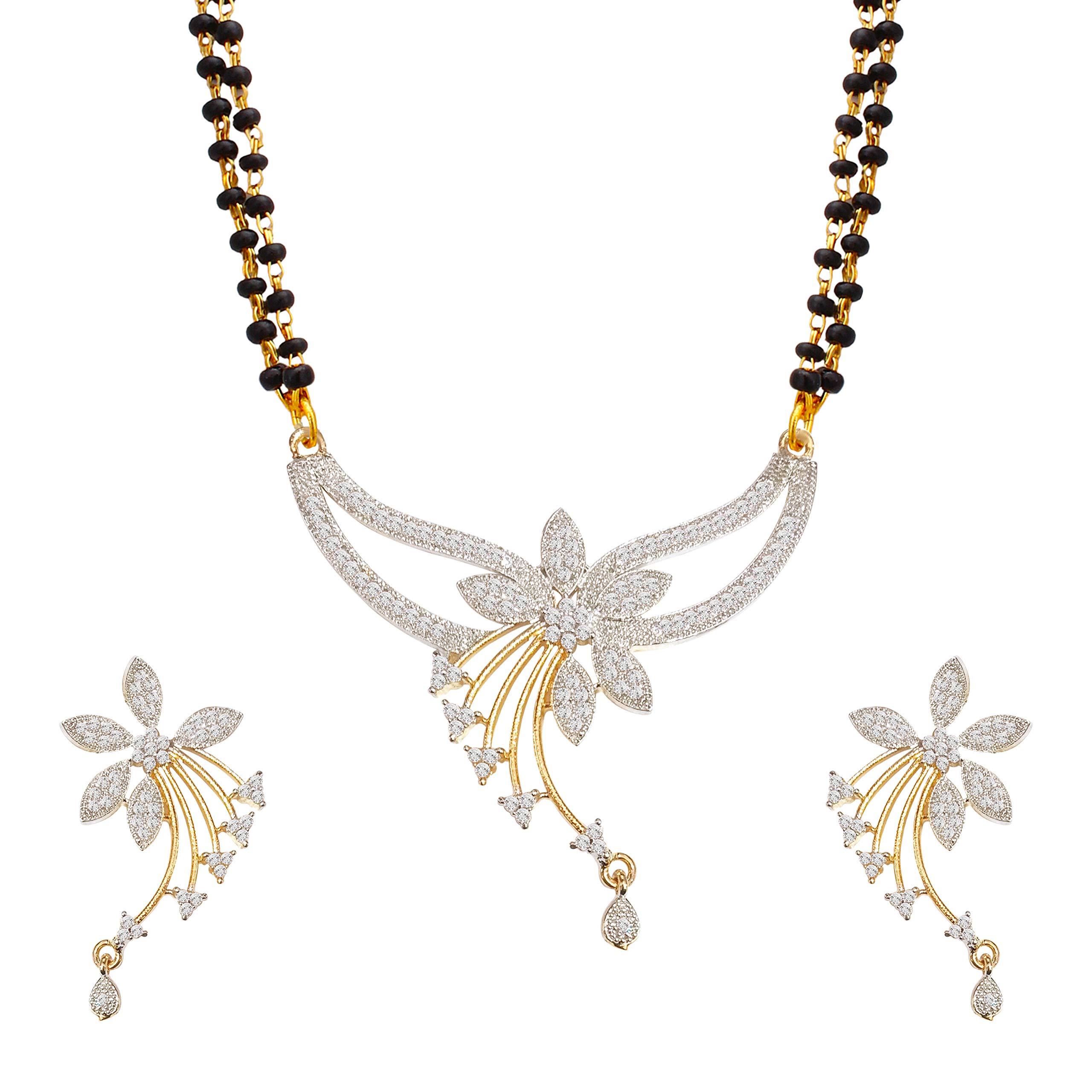 Fashion Frill Bollywood Style Traditional Indian American Diamond Mangalsutra Wedding Jewelry Black Beaded Chain with Earring Set for Women Girls (B08DDG5XNL) Amazon Price History, Amazon Price Tracker