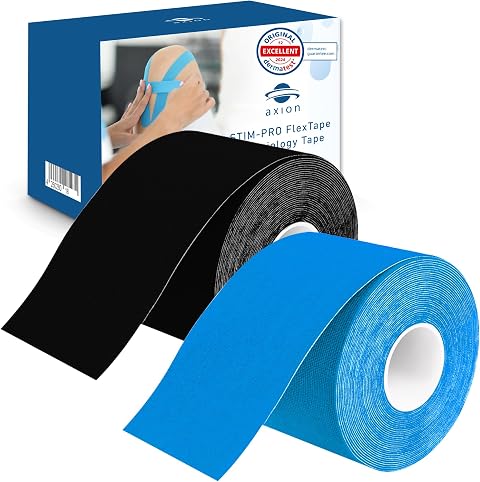 axion® Nastri Kinesiologici 2 Rotoli in Blu e Nero | Fasciatura fitness impermeabile • delicata sulla pelle • elastica • autoadesiva | Physio-tape ideale per sport e vita quotidiana - axion