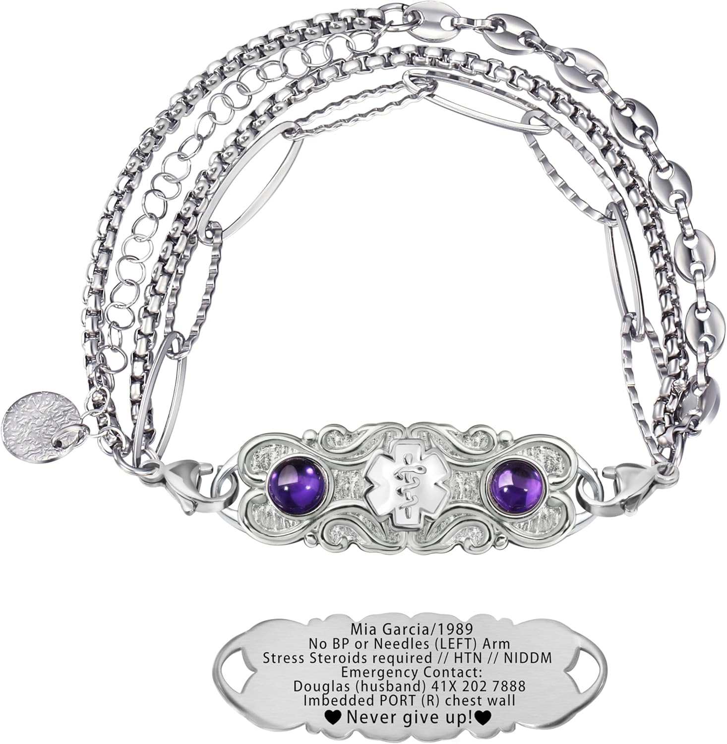 Custom Elegant Medical Alert Bracelets for Women with Free Engraving,Personalized Emergency Identification Blood Thinner Diabetes Epilepsy ID Bracelet Life Alert Jewelry