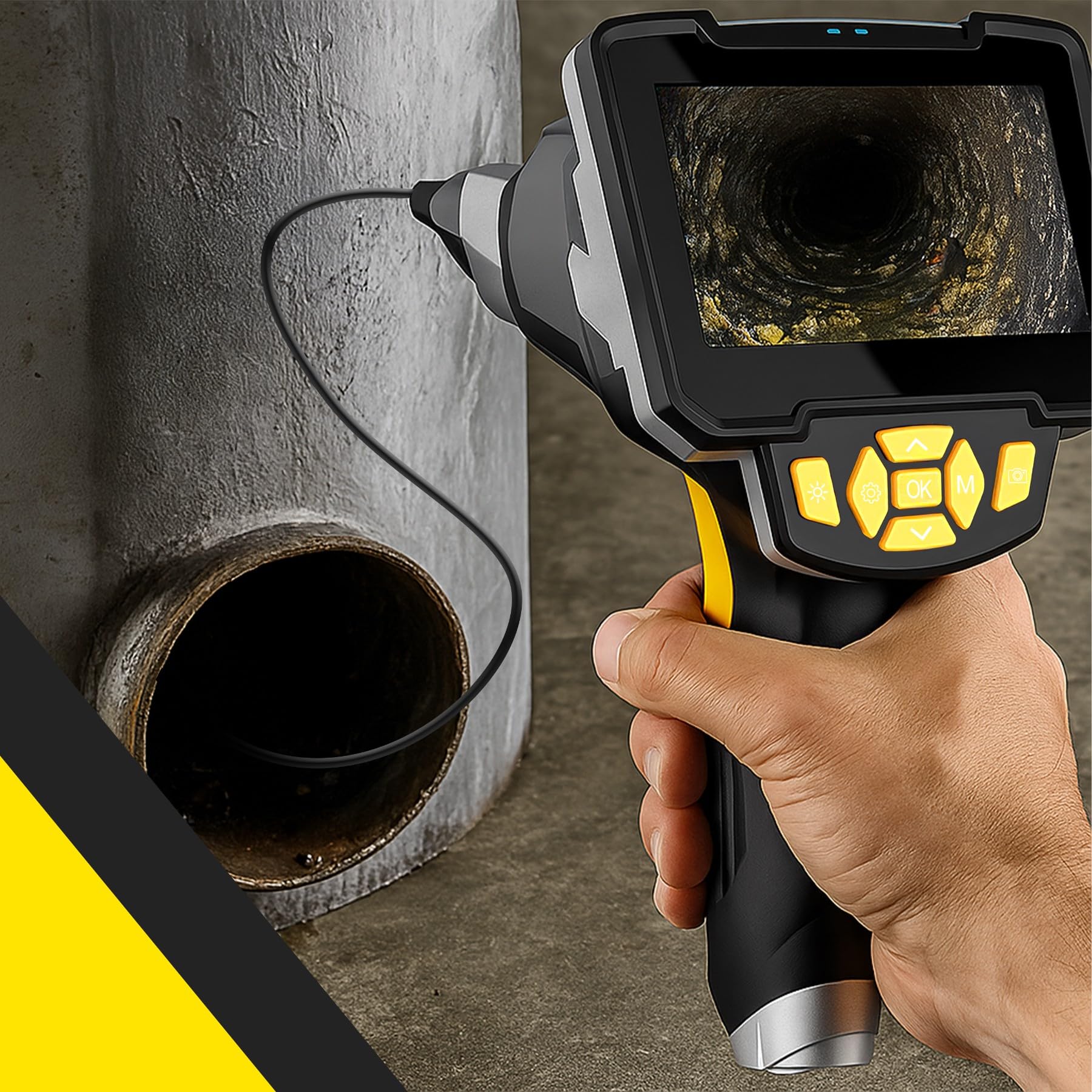 Retoo Cámara endoscópica Industrial Impermeable IP67, Pantalla de Imagen HD de 4,3 Pulgadas 3 m, endoscopio Digital Industrial, cámara de inspección, cámara Tubular