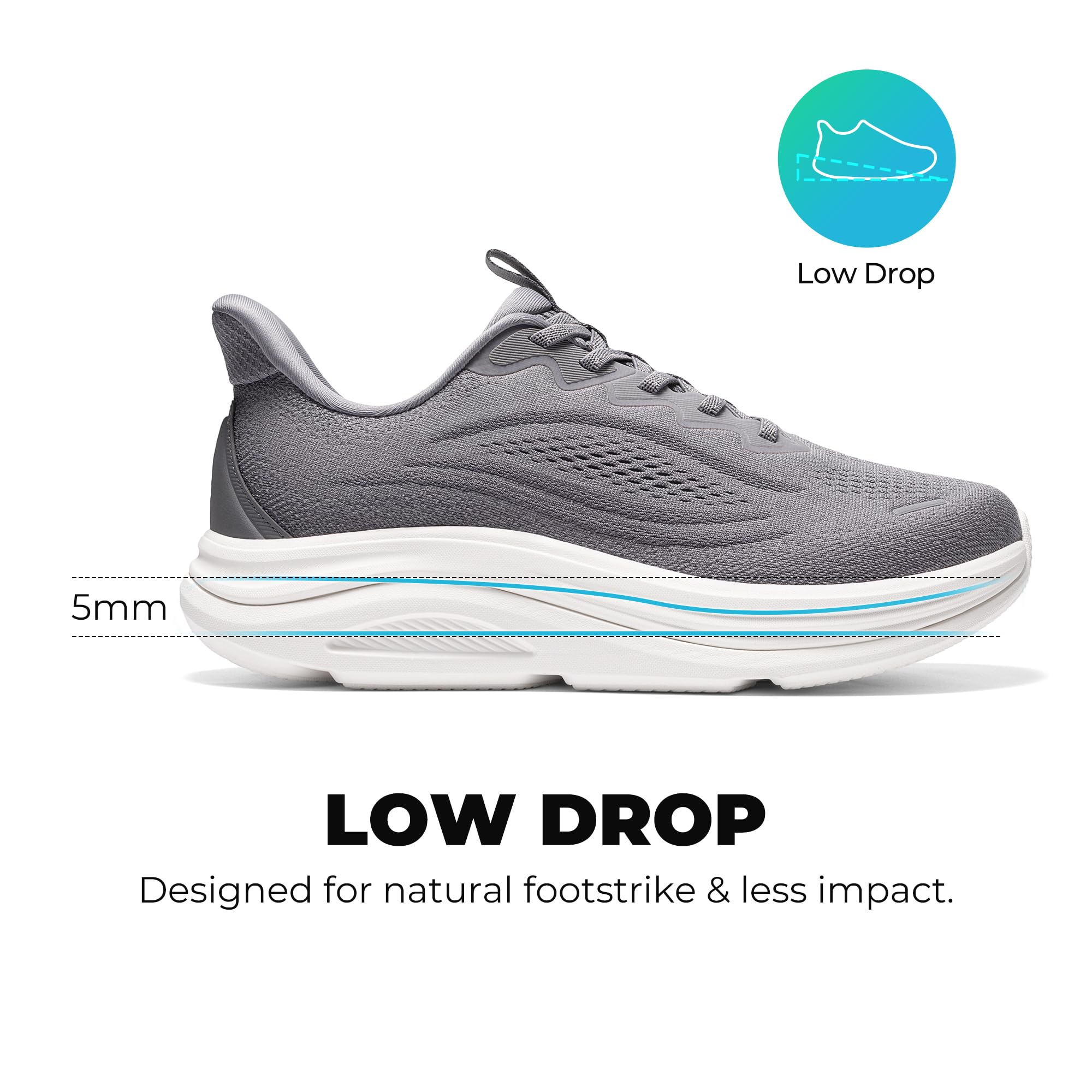 ALLSWIFIT Zapatos deportivos para hombre, sin cordones, con puntera ancha, para caminar, con cojín para correr, tenis, soporte para el arco, gimnasio, entrenamiento, atlético, a la moda, Gris, 41.5 EU
