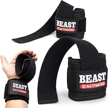 EasyHealth Beast Activated Deadlift Weight lifting Wrist Straps For Gym Hand Grips Band Support With Soft Cushioned Padding And Long Straps, For Max Grip And Barbell Stability - image, photos