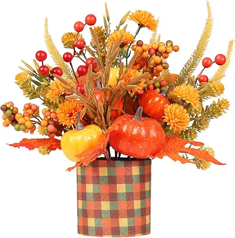 Holiday Fall Decor, 12" Artificial Orange Pumpkin Berry Maple Tree