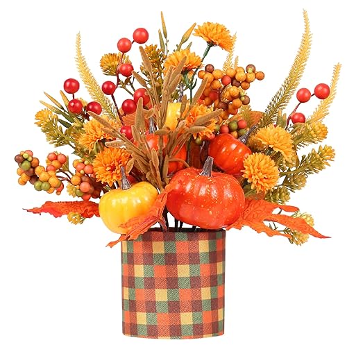 Super Holiday Fall Decor, 12" Artificial Orange Pumpkin Berry Maple