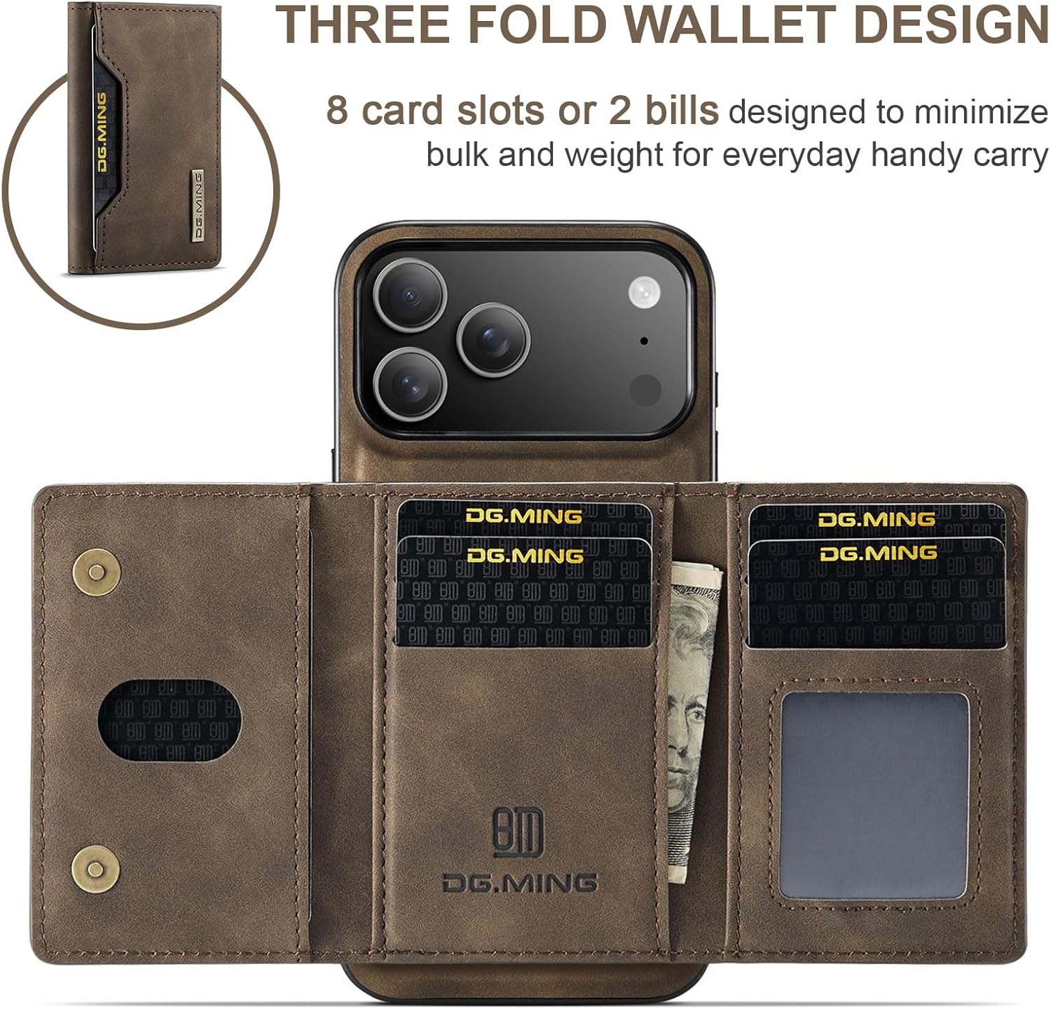 Cover for Apple 17 Pro Max with Card Holder, PU Leather 2 in 1 Detachable Magnetic Wallet with Kickstand Shockproof for Women Men Case for iPhone 17 Pro Max.Detachable Coffee - Image 8