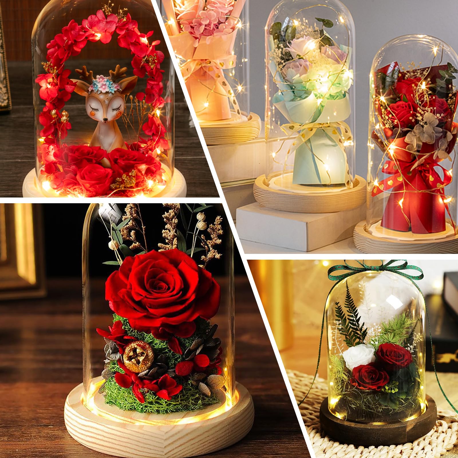 PORFOYO Campana in vetro con fondo in legno, decorazione a cupola di vetro, 12 x 16 cm, per bambole, candele