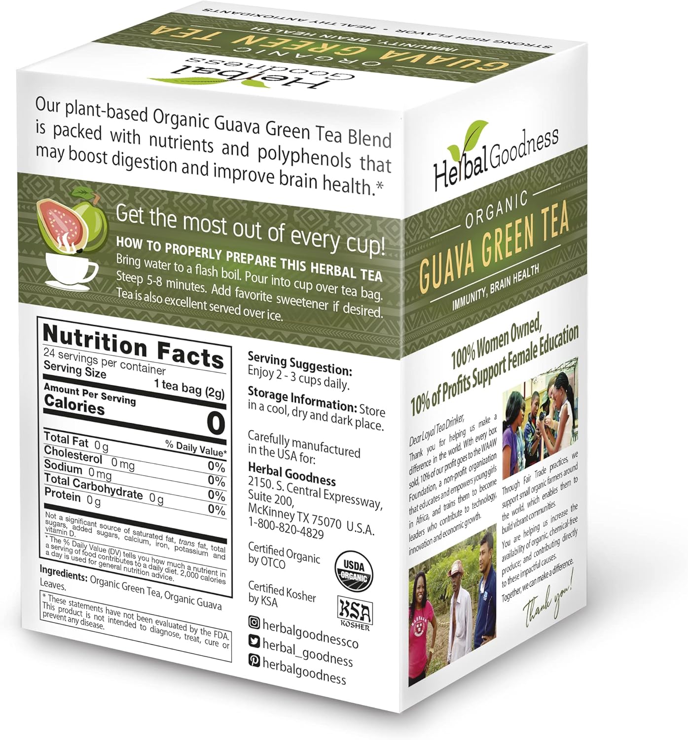 Herbal Goodness Guava Green Tea – Supports Digestive System, Immune System Support, Immune Boost, Sleep Support, Radiant Skin, Oral Health – Tea Bags