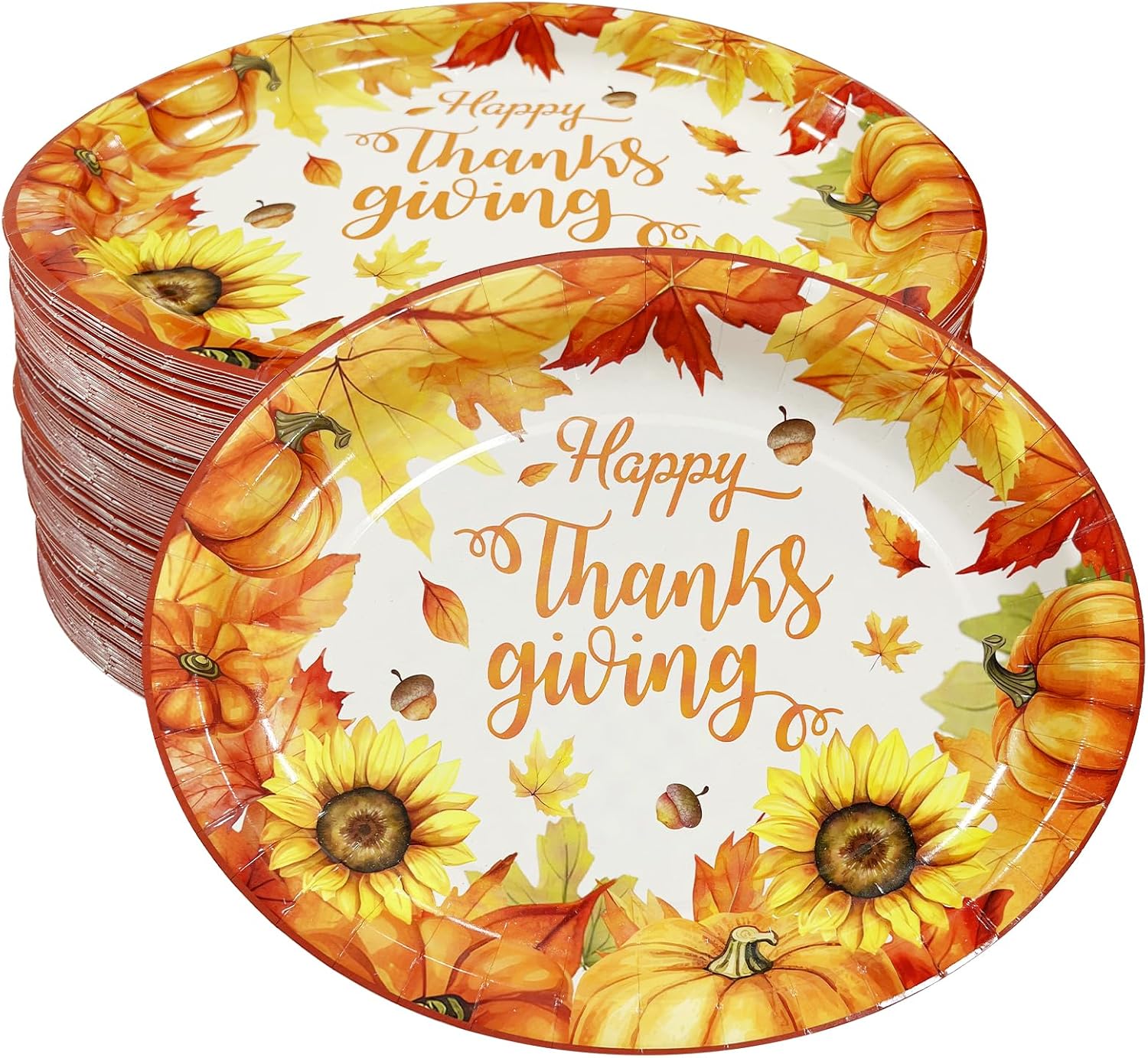 CIEOVO 50Pcs Happy Thanksgiving Oval Paper Plates, Fall Disposable Dinner Platters Heavy Duty Dinnerware Serving Dish Platters for Autumn Fall Harvest Give Thanks Party Tableware Supplies