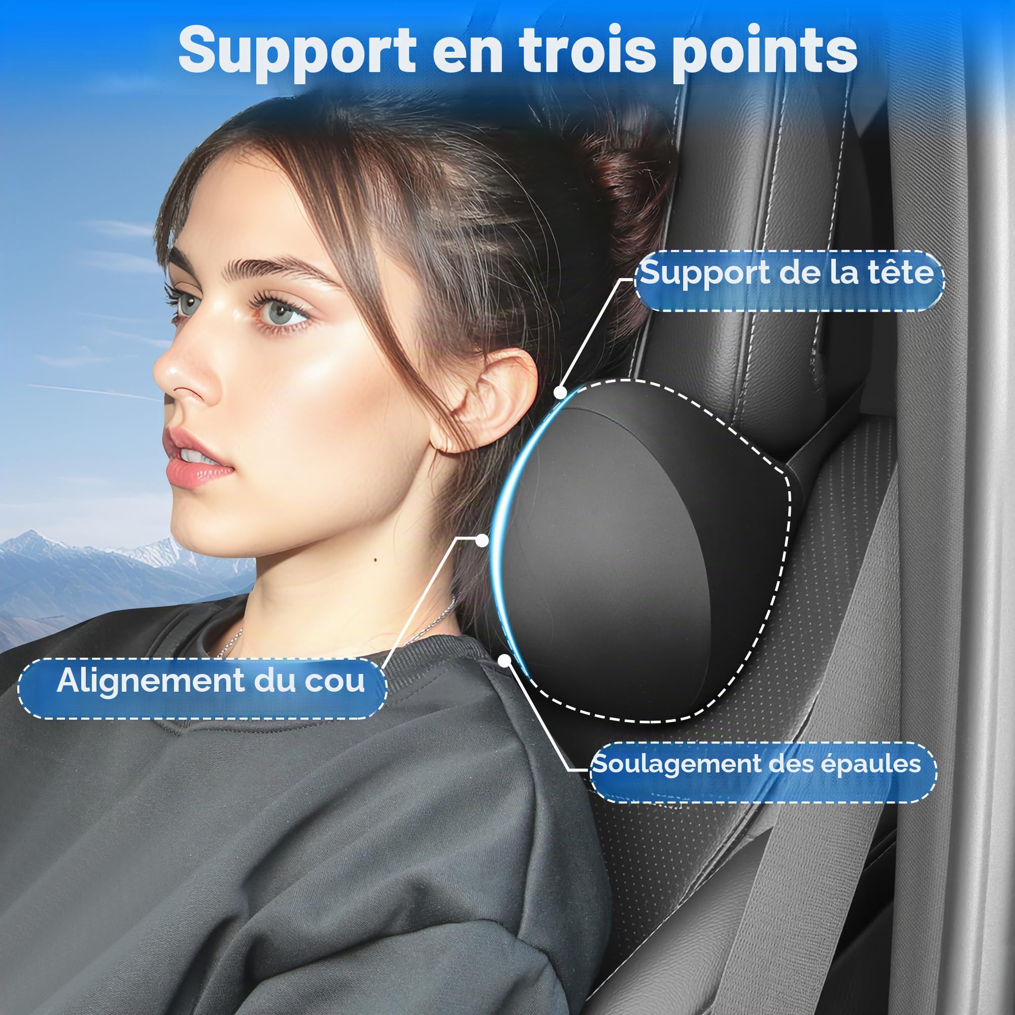 2Pc Car Headrest Coussin-Coussin de cou de voiture en cuir PU en mousse de mémoire, appuie-tête de voiture ergonomique pour le soutien à la tête et au cou, soulagement pendant la conduite et le repos