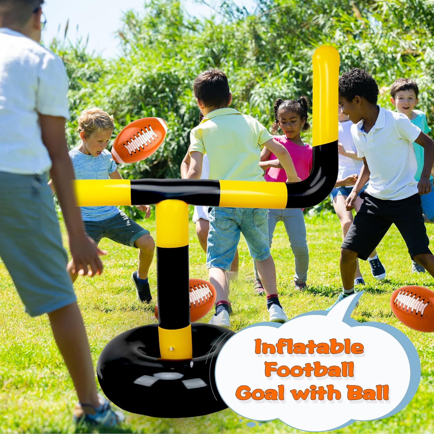 8 Pack 62.9 inches Inflatable Jumbo Football Set 2 Football Goal Post with 6 Balls Football Party Game Accessories Outdoor Sport Toys for Practice image 4 of 7 B0D2HXXKXQ