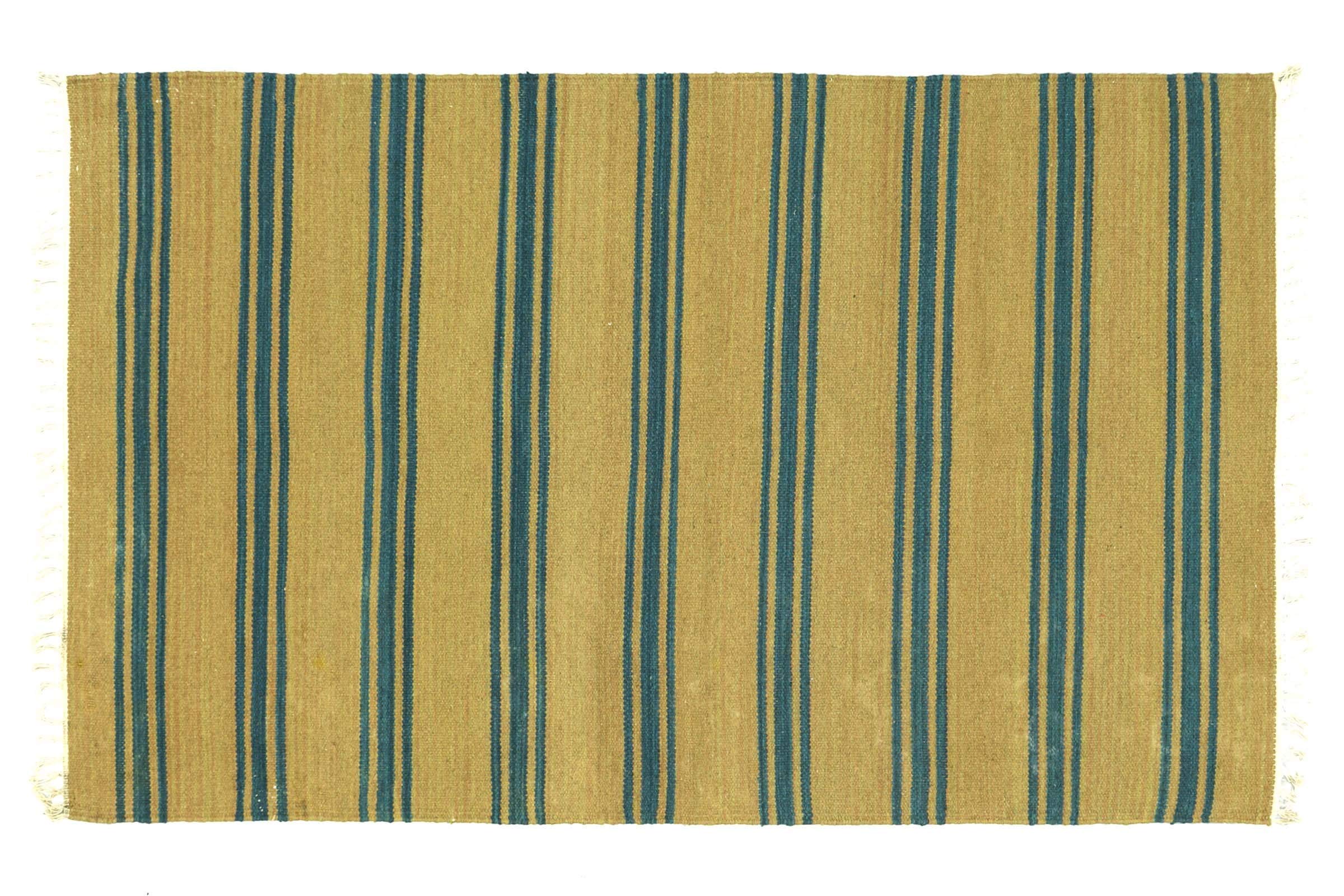 Tapis de sol Kilim tissé main laine orientale beige rayures 120x180 pour salon moderne