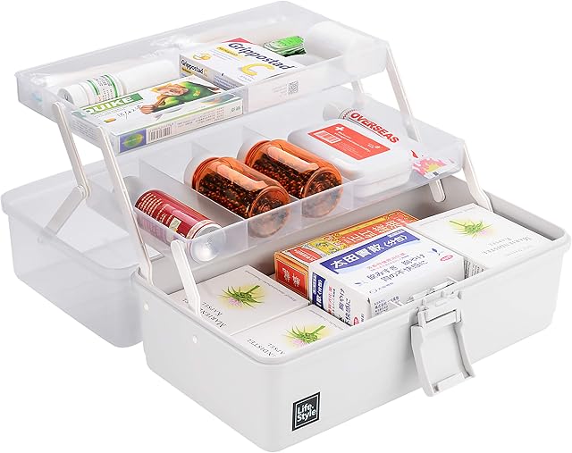 Liangduo Craft Caddy Box,Plastic Medicine Storage Box,Portable 3-Layer Folding First Aid Box,Ideal Storage for Art Materials, Paints, Craft supplies,Sewing, etc.