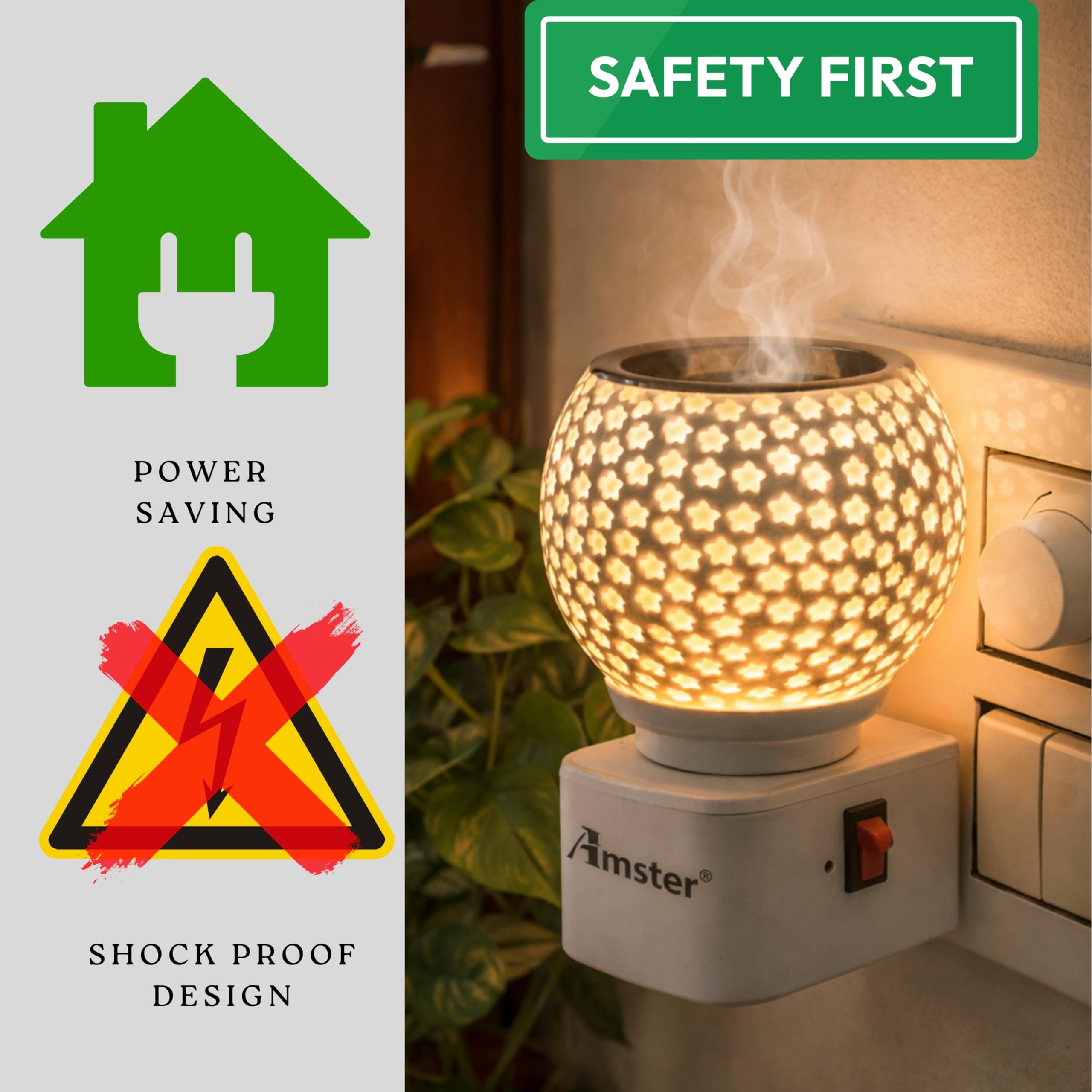 Amster Electric Kapoor Dani & Aroma Diffuser – 2-in-1 Multipurpose Incense Burner with Night Lamp – Ceramic Camphor Diffuser for Home, Office & Temple – Stress Relief & Spiritual Decor (KD1) 3