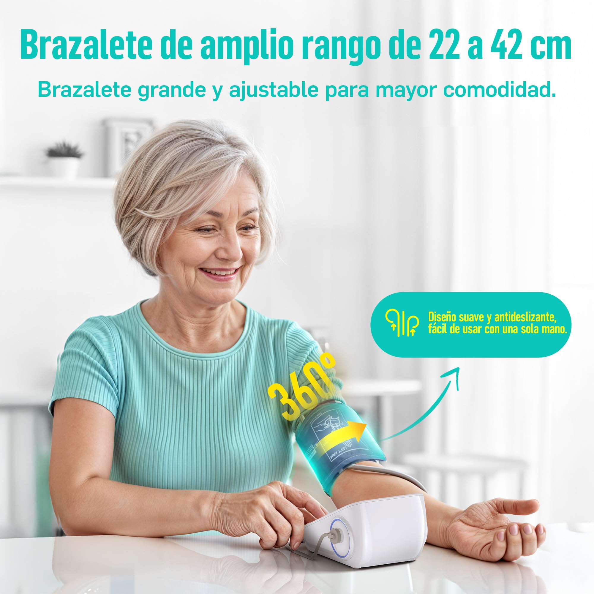 Runstar Tensiometro de brazo con brazalete de amplio rango (22cm-42cm) para uso doméstico, tensiómetro digital automático con bolsa de almacenamiento y memoria de 2x99 lecturas,negro