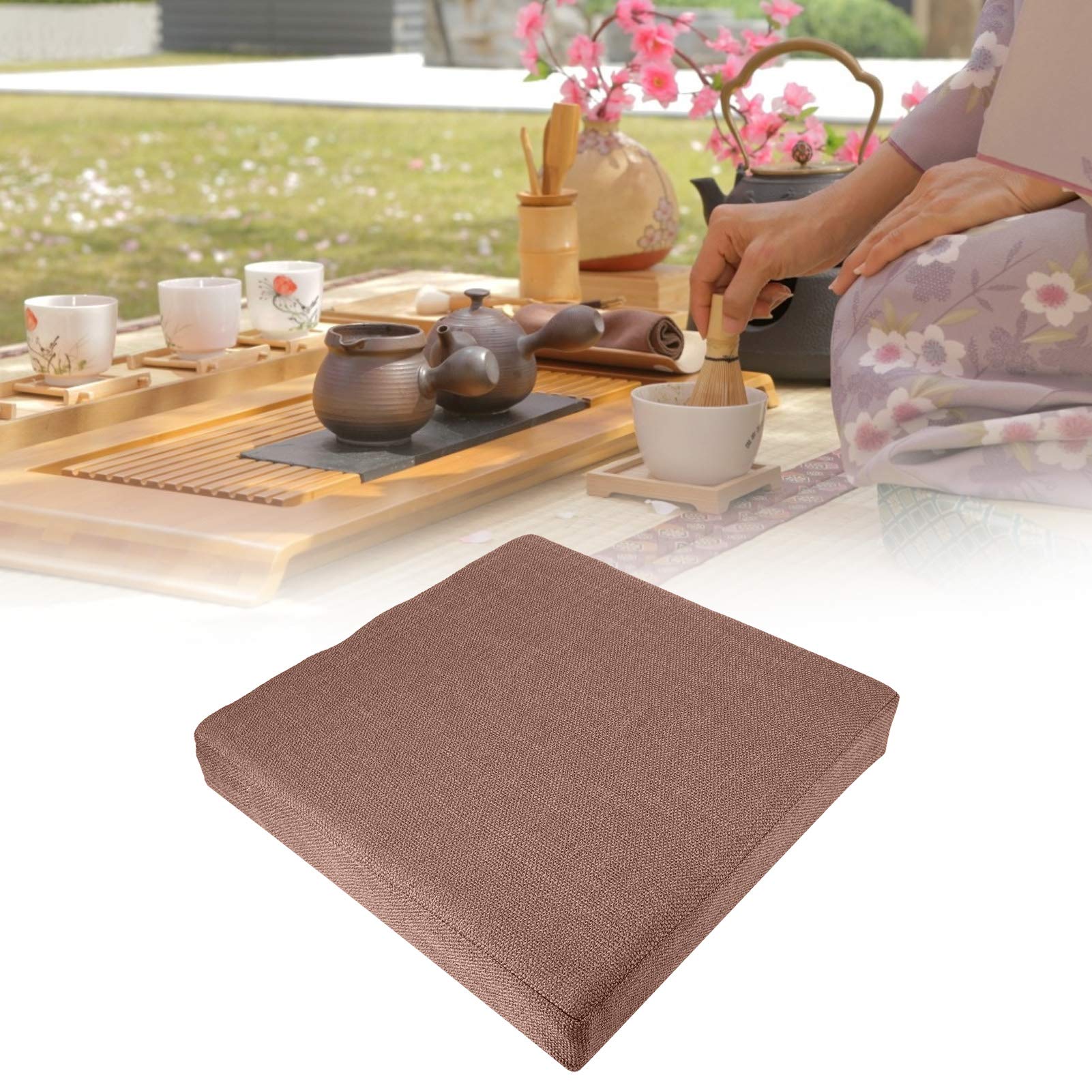 Tappetino da meditazione, cuscino estraibile, ispessito per pavimento, yoga, cerimonia del tè, decorazione delle finestre, meditazione, (lino quadrato marrone)