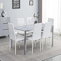 Vista 19 de Juego de mesa y silla de comedor de 7 piezas, juego de mesa de comedor para 6 mesas de cocina con 6 sillas, mesa rectangular de vidrio con 6 sillas