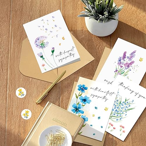 Miniatura 7 de Paquete de 40 tarjetas de condolencias con sobres, tarjetas de condolencia de flores de acuarela, tarjeta de duelo, juego de caja a granel pensando