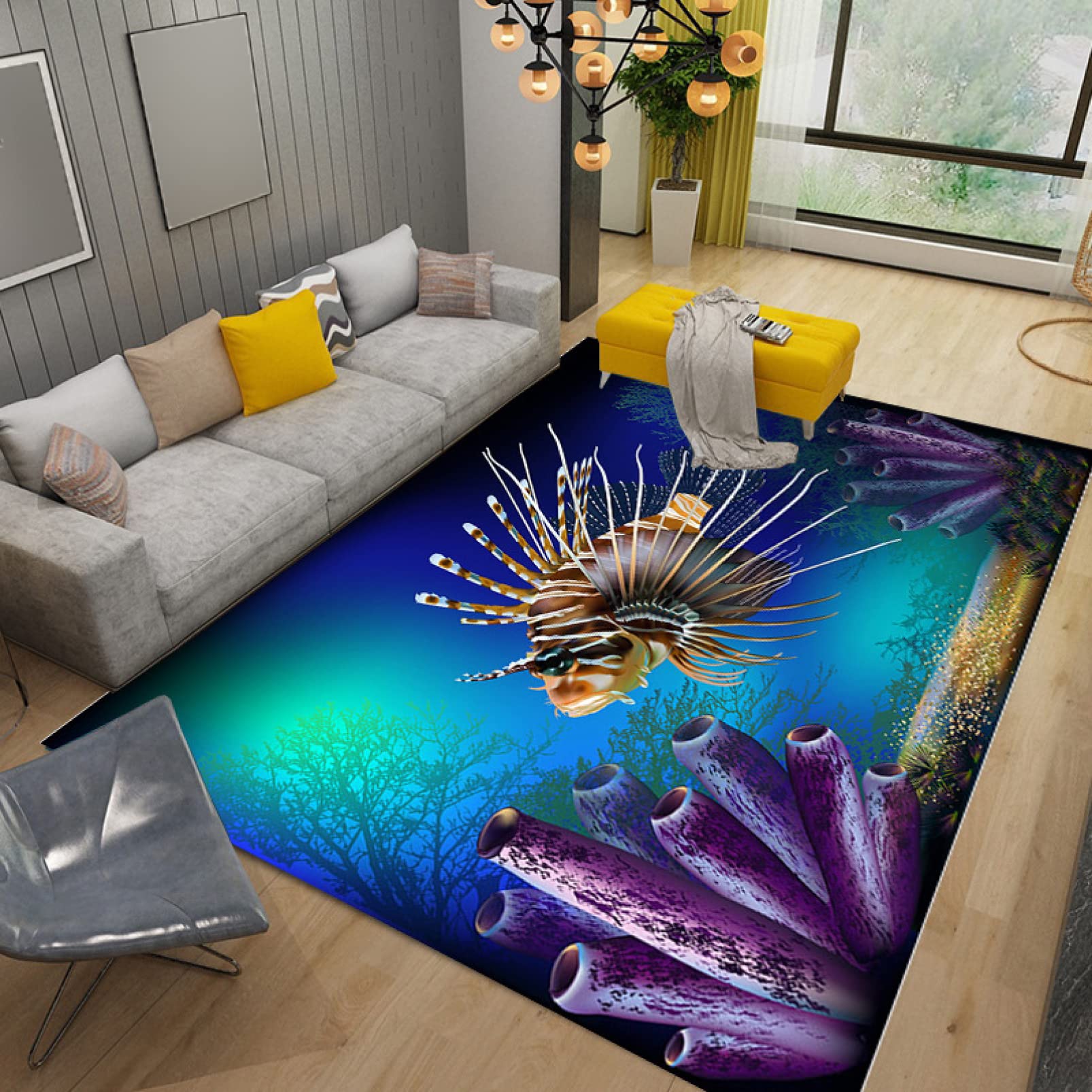 海の波のデザインラグと月夜の海のビニール製マルチクロス