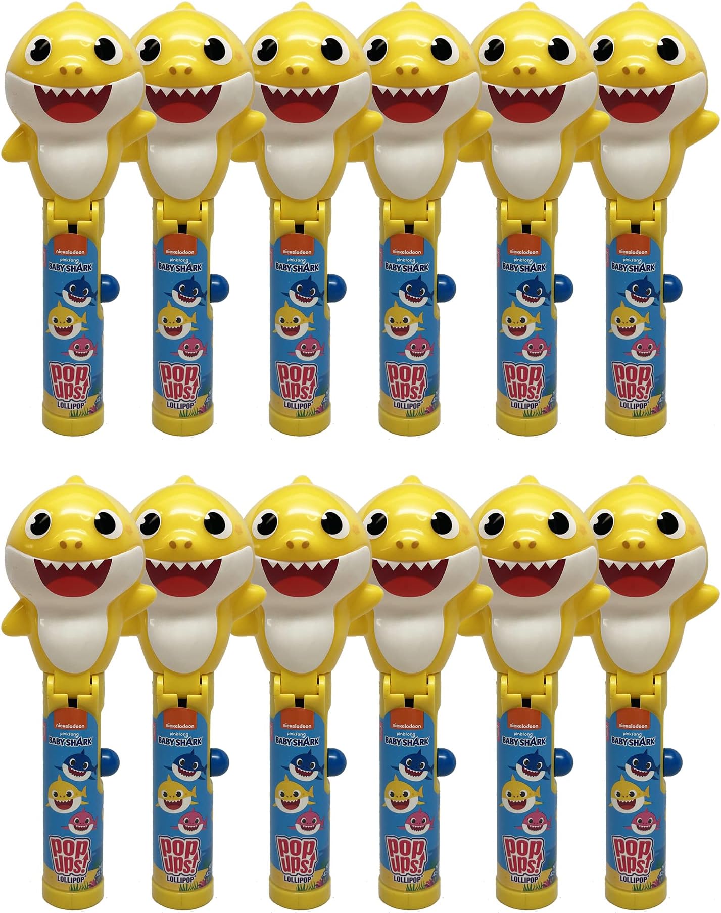 Pop Ups! Baby Shark Lollipop Holder | Collectable Baby Shark Toy Lollipop Case | Stocking Stuffers, Party Favors for Goodie Bags, Piñata Candy, Game Prizes | Bulk Set of 12 | Lollipops Included