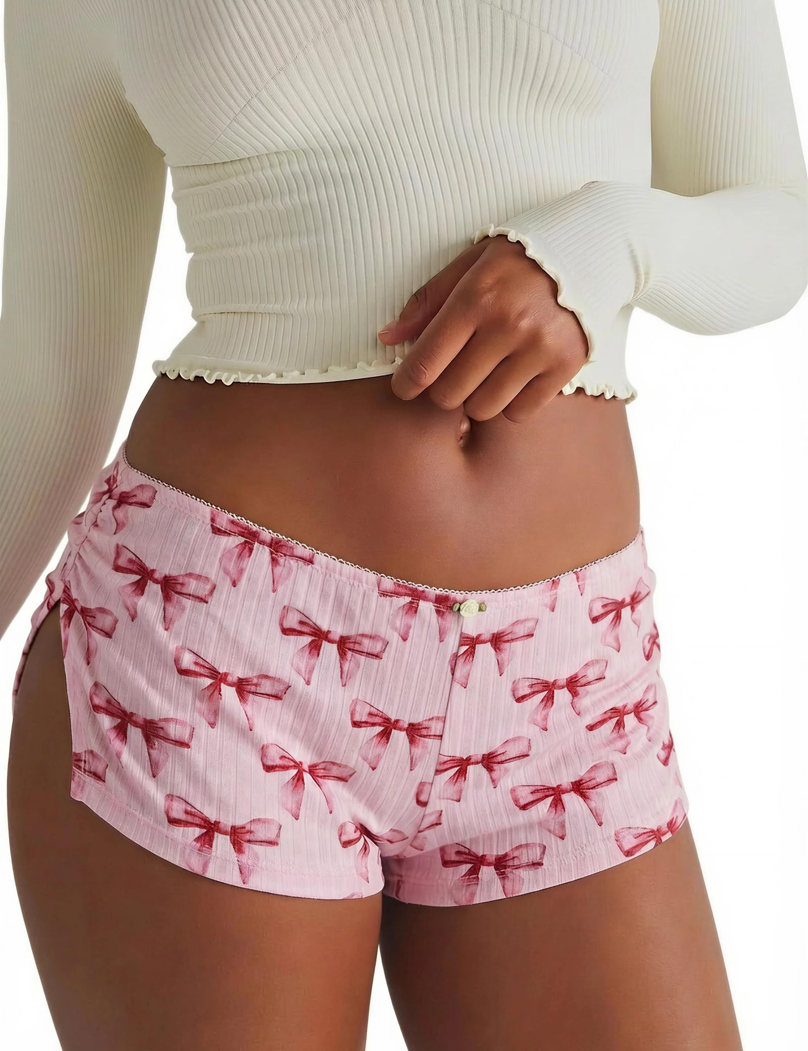 FaroDor Cute Micro Pajamas Shorts for Women Low Rise Side Slit Ruched Lounge Shorts Pj Bottoms